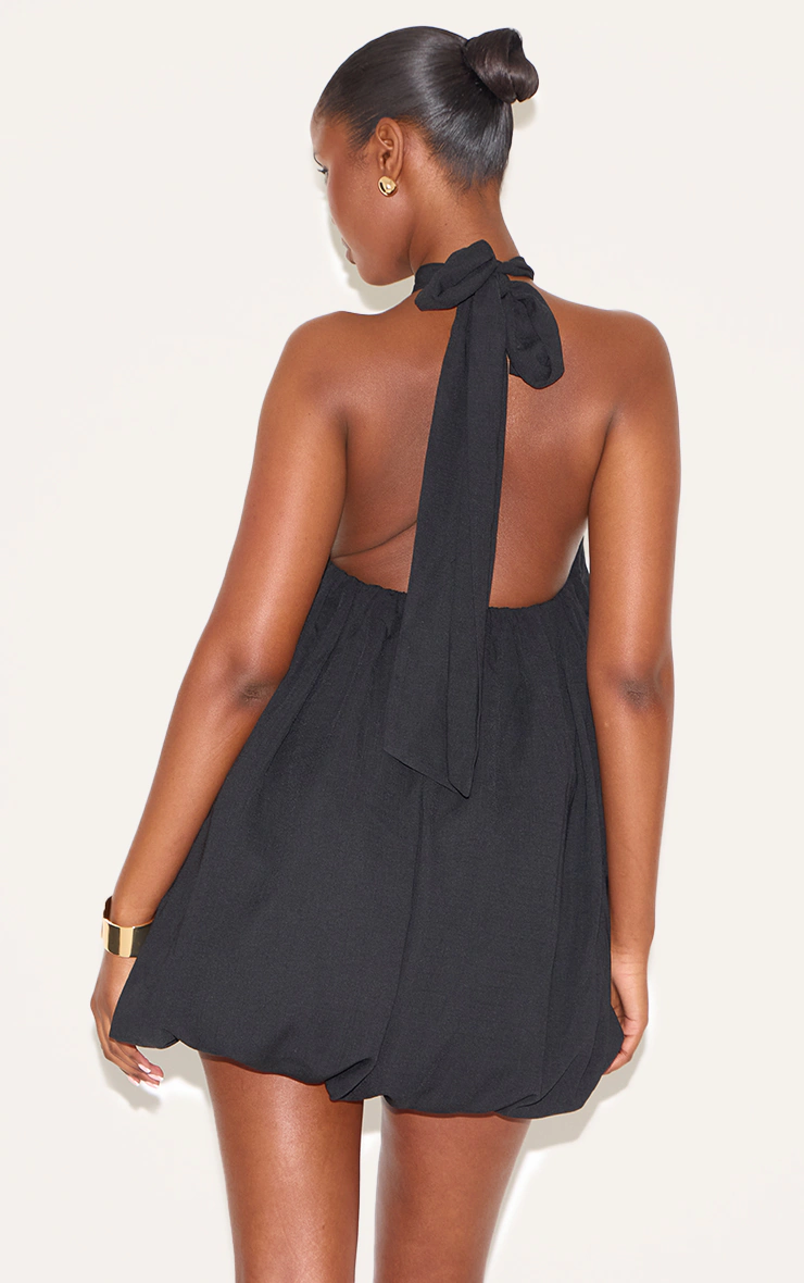 Black Halterneck Puffball Mini Dress