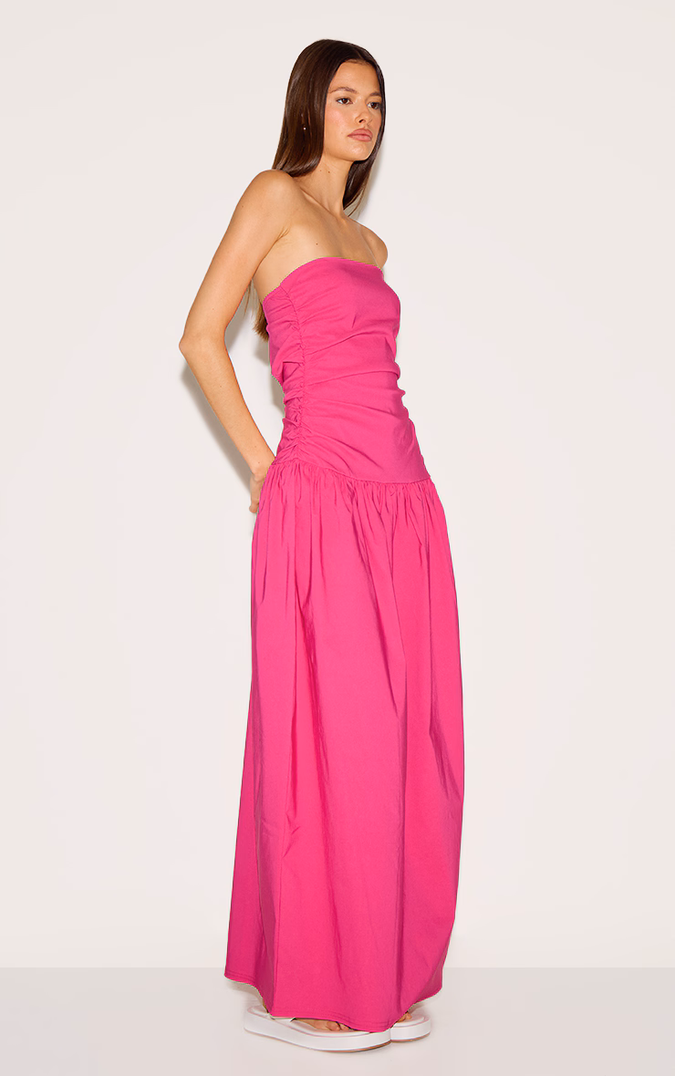 Fuchsia Stretch Woven Bandeau Ruched Maxi Dress