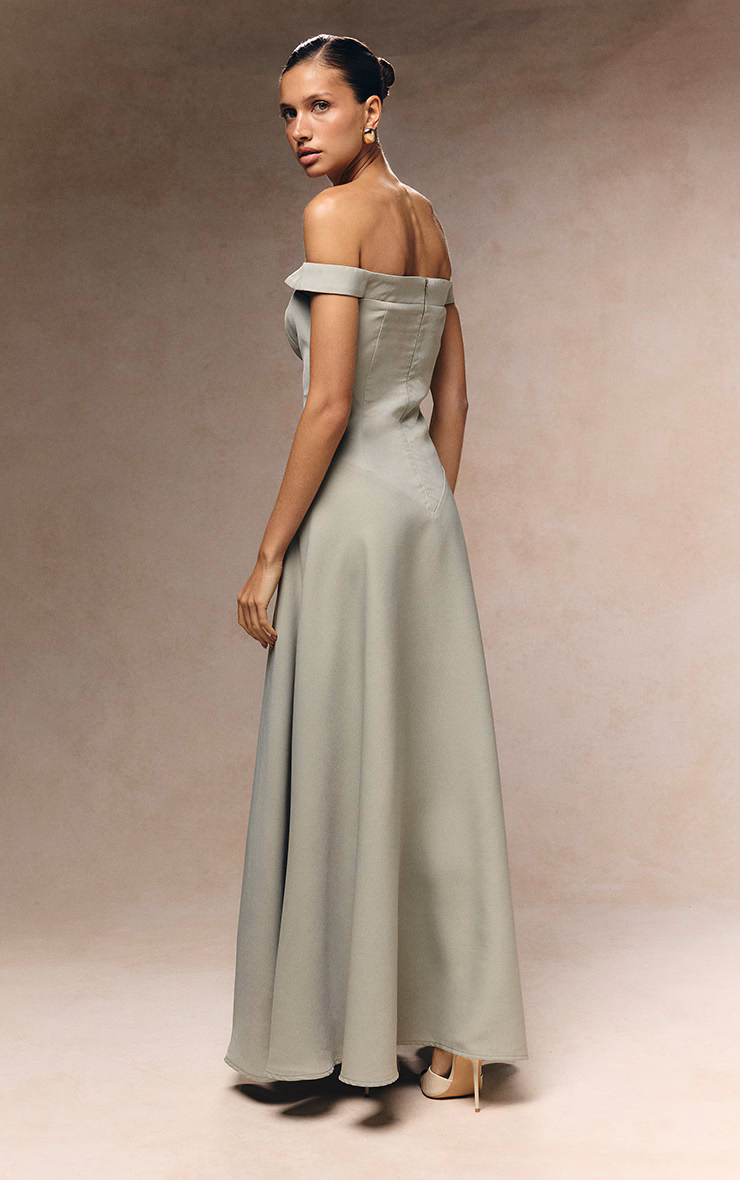 Sage Green Structured Bardot V Waist Maxi Dress
