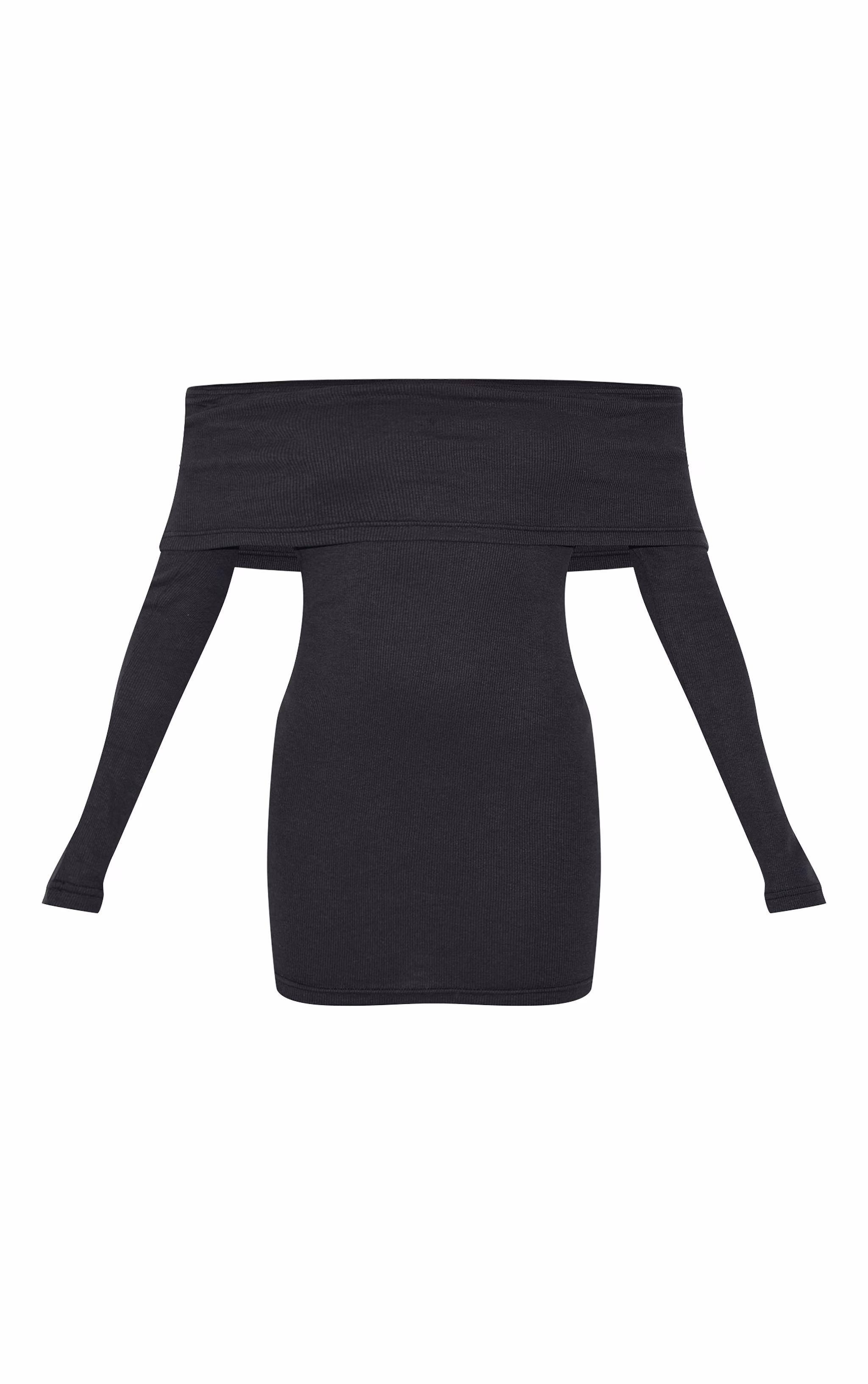 Black Rib Foldover Bardot Bodycon Dress