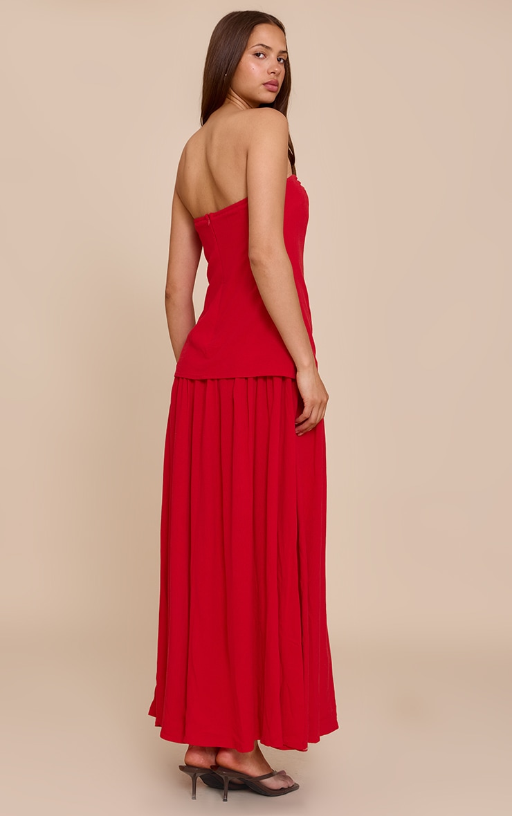 Red Bandeau Long Line Maxi Dress