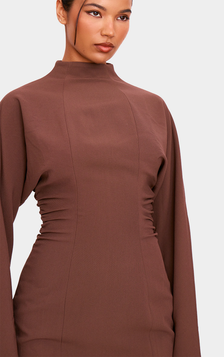 PLT Label Chocolate Batwing Sleeved Pleated Bodycon Dress