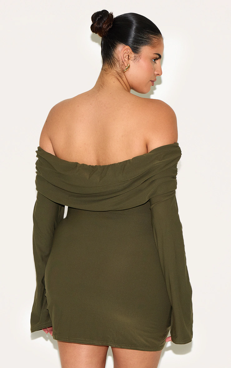 Plus Khaki Soft Touch Twist Detail Bardot Bodycon Dress
