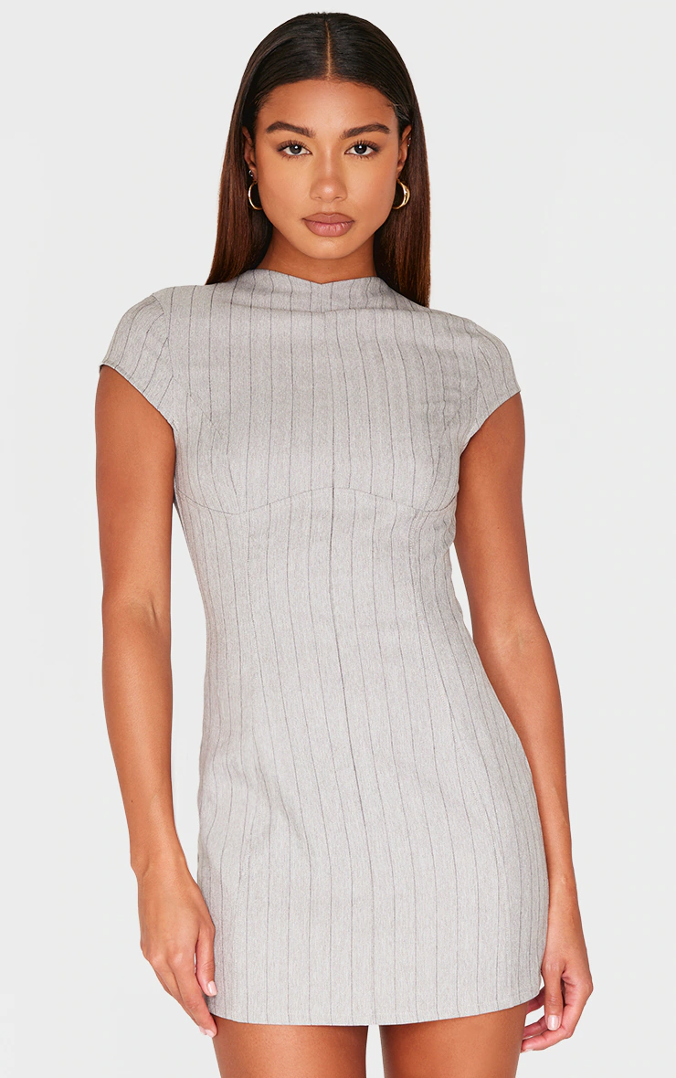 Grey Cap Sleeve Seam Detail Bodycon Dress