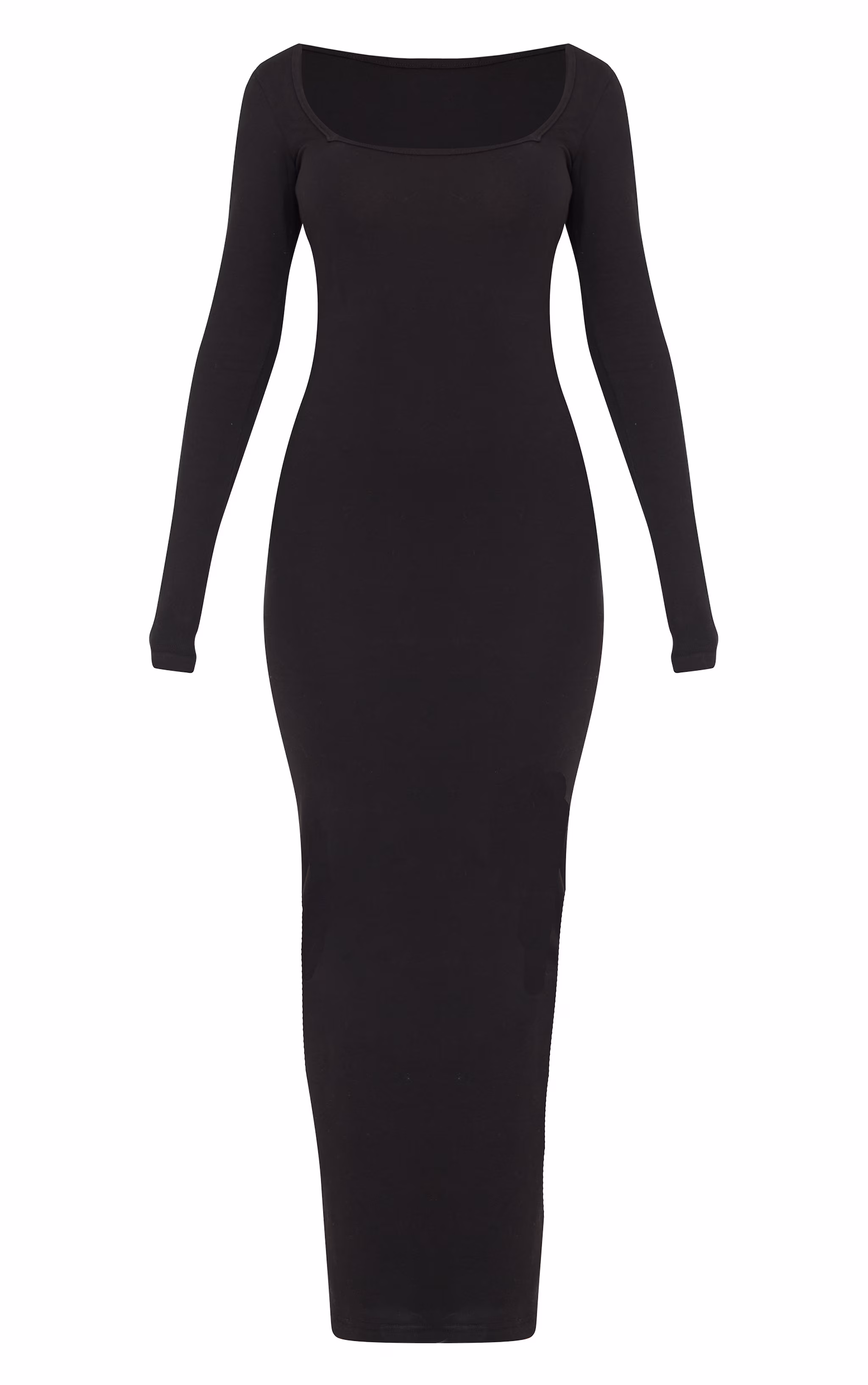 Black Cotton Square Neck Long Sleeve Maxi Dress