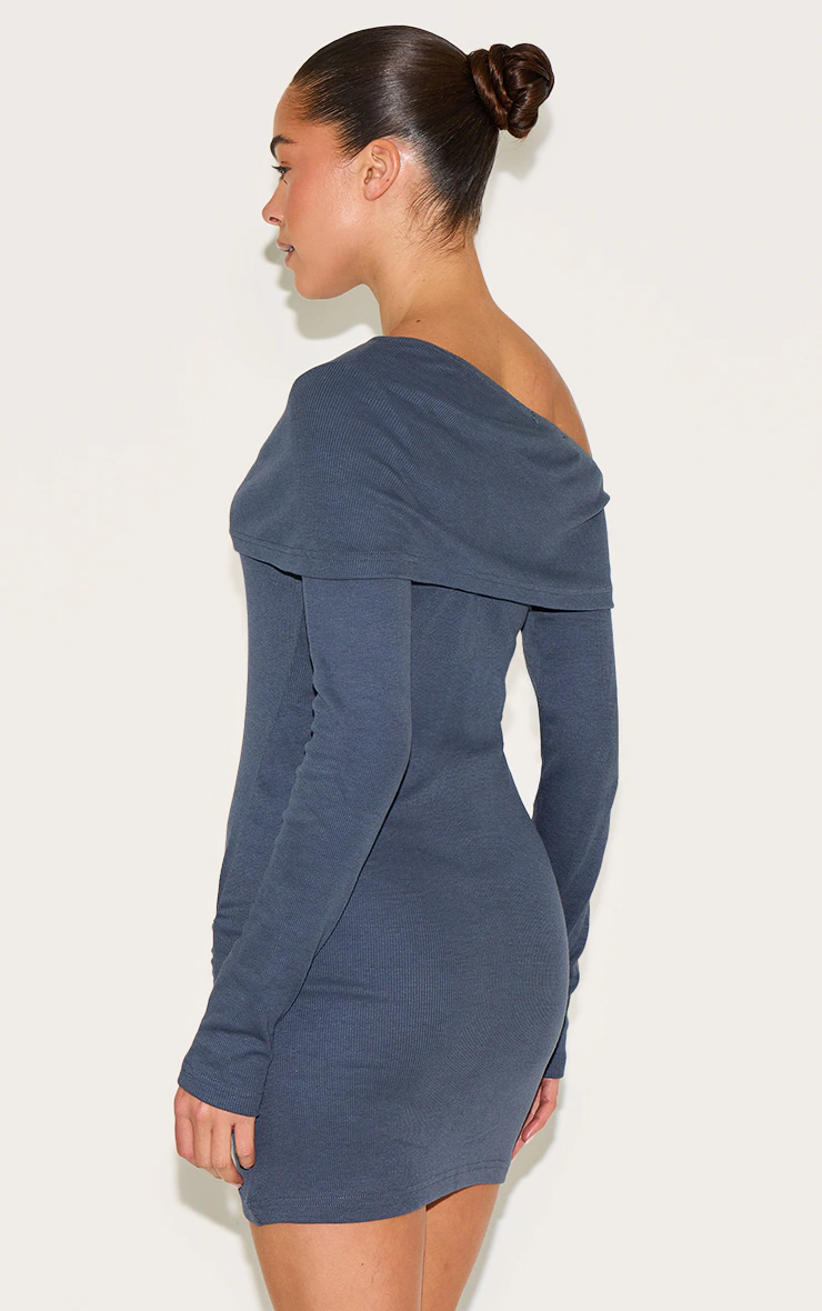 Navy Rib Bardot Wrap Mini Dress