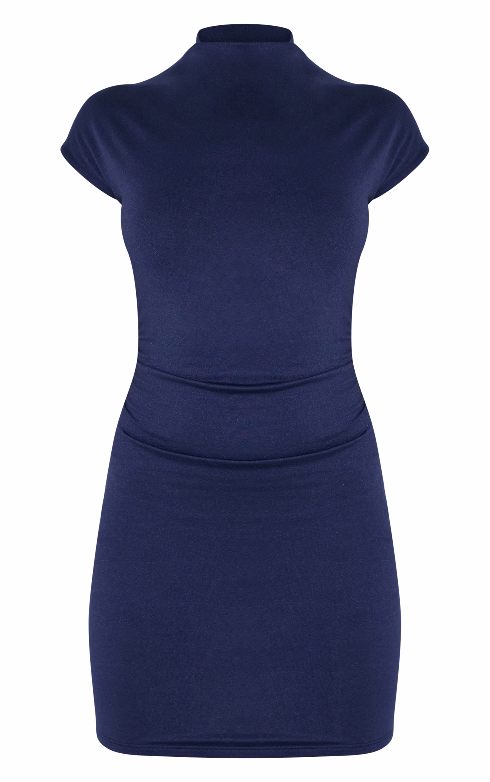 Navy Double Contour Ruched Detail Cap Sleeve Bodycon Dress