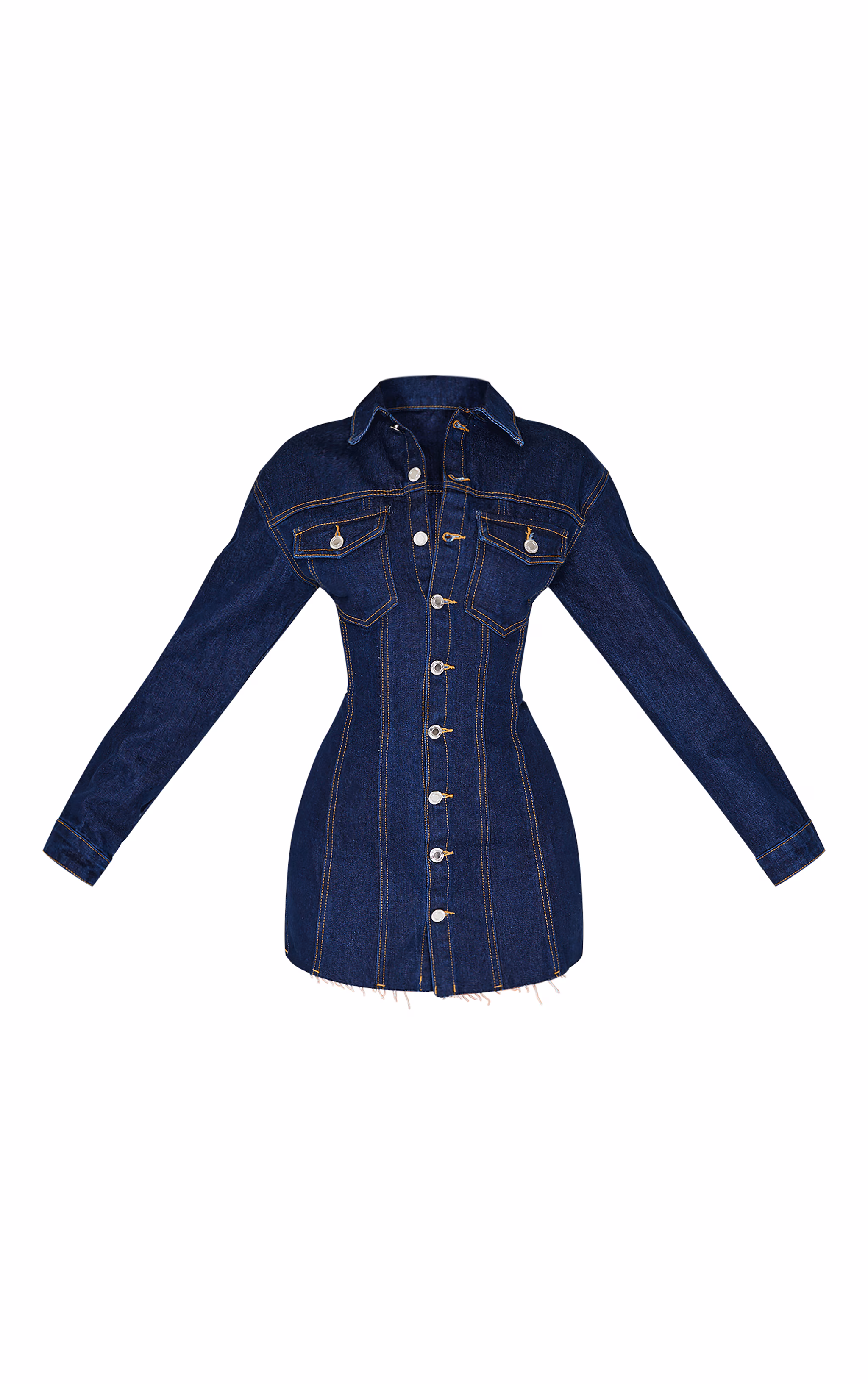 Petite Indigo Denim Long Sleeve Fitted Mini Dress