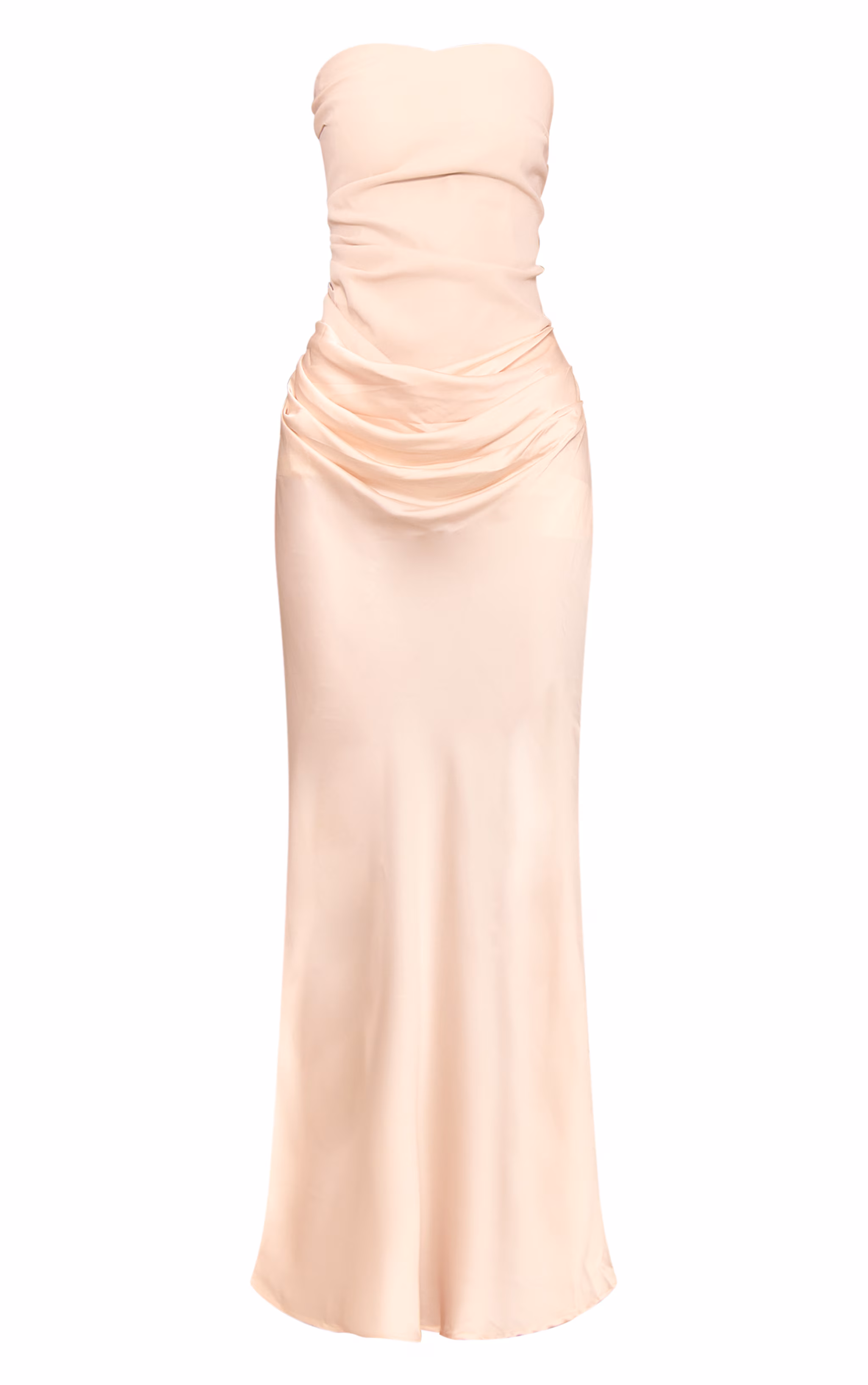 Natural Bandeau Satin Drape Detail Midaxi Dress
