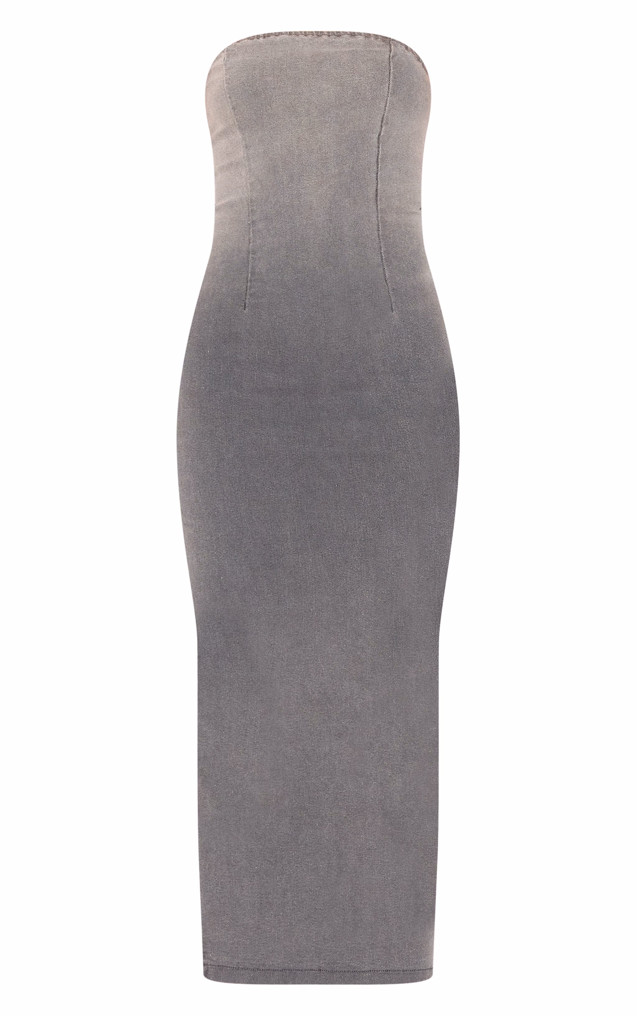Grey Ombre Stretch Denim Strapless Midaxi Dress