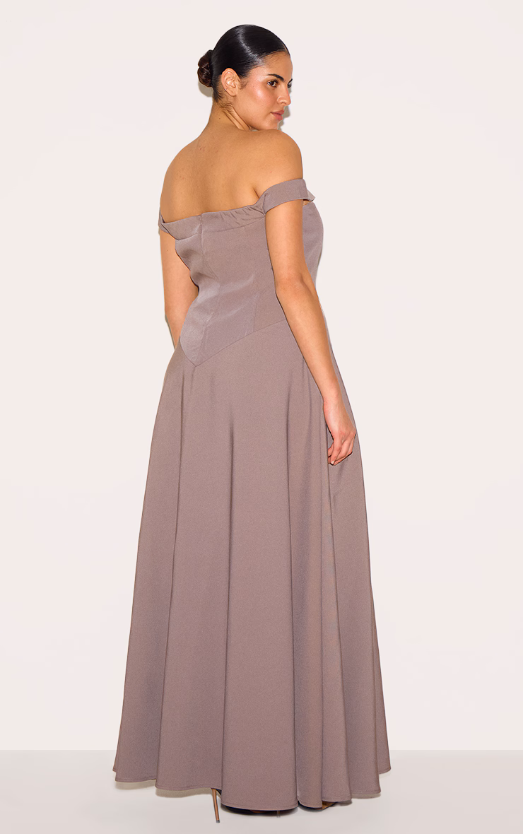 Plus Mushroom Structured Bardot V Waist Maxi Dress