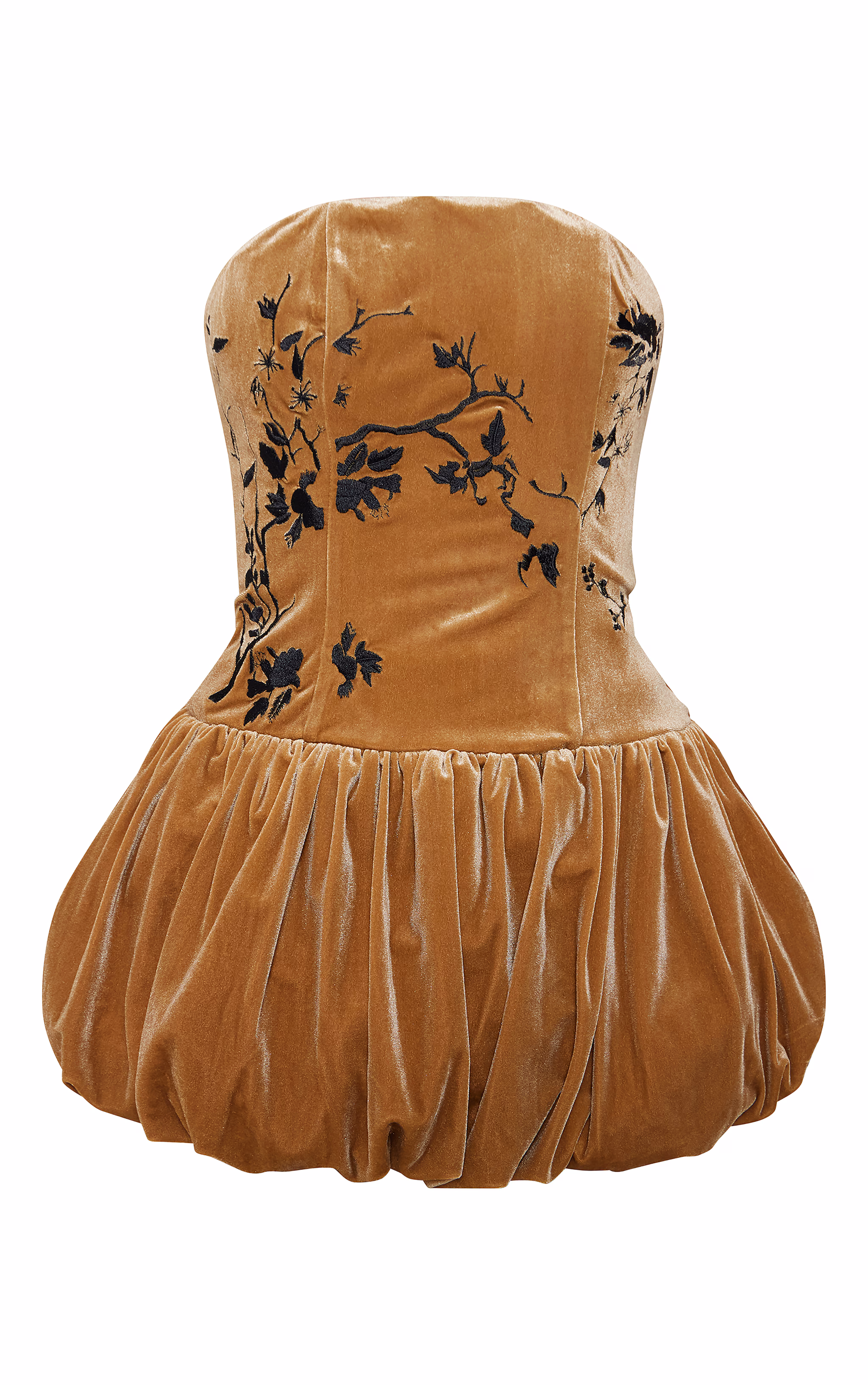Golden Olive Velvet Embroidered Detail Puffball Dress