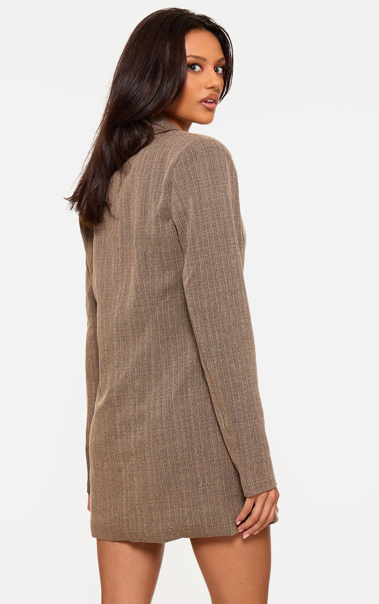 Chocolate Pinstripe Button Down Blazer Dress