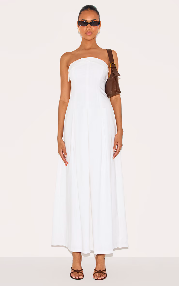 White Bandeau Pleated Midaxi Dress