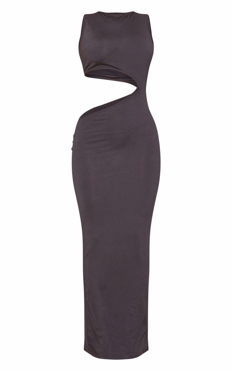Black High Neck Racer Cut Out Bodycon Maxi Dress