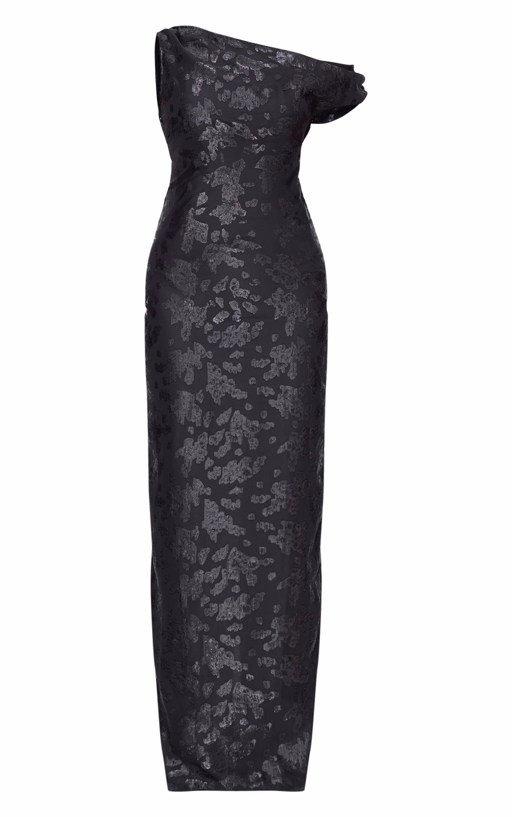 Black Glitter Devore Asymmetric Maxi Dress