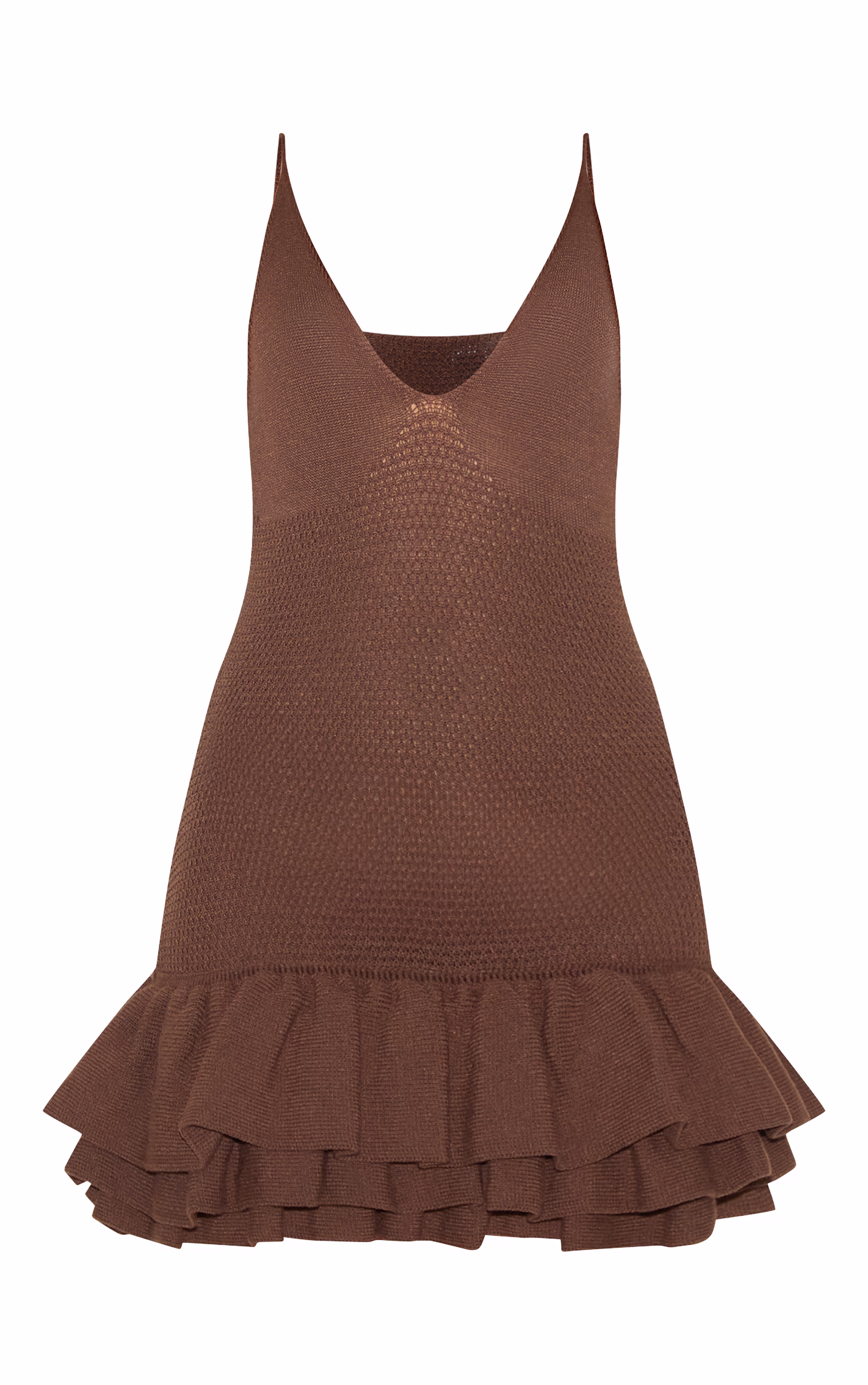 Chocolate Knitted Frill Hem Strappy Mini Dress