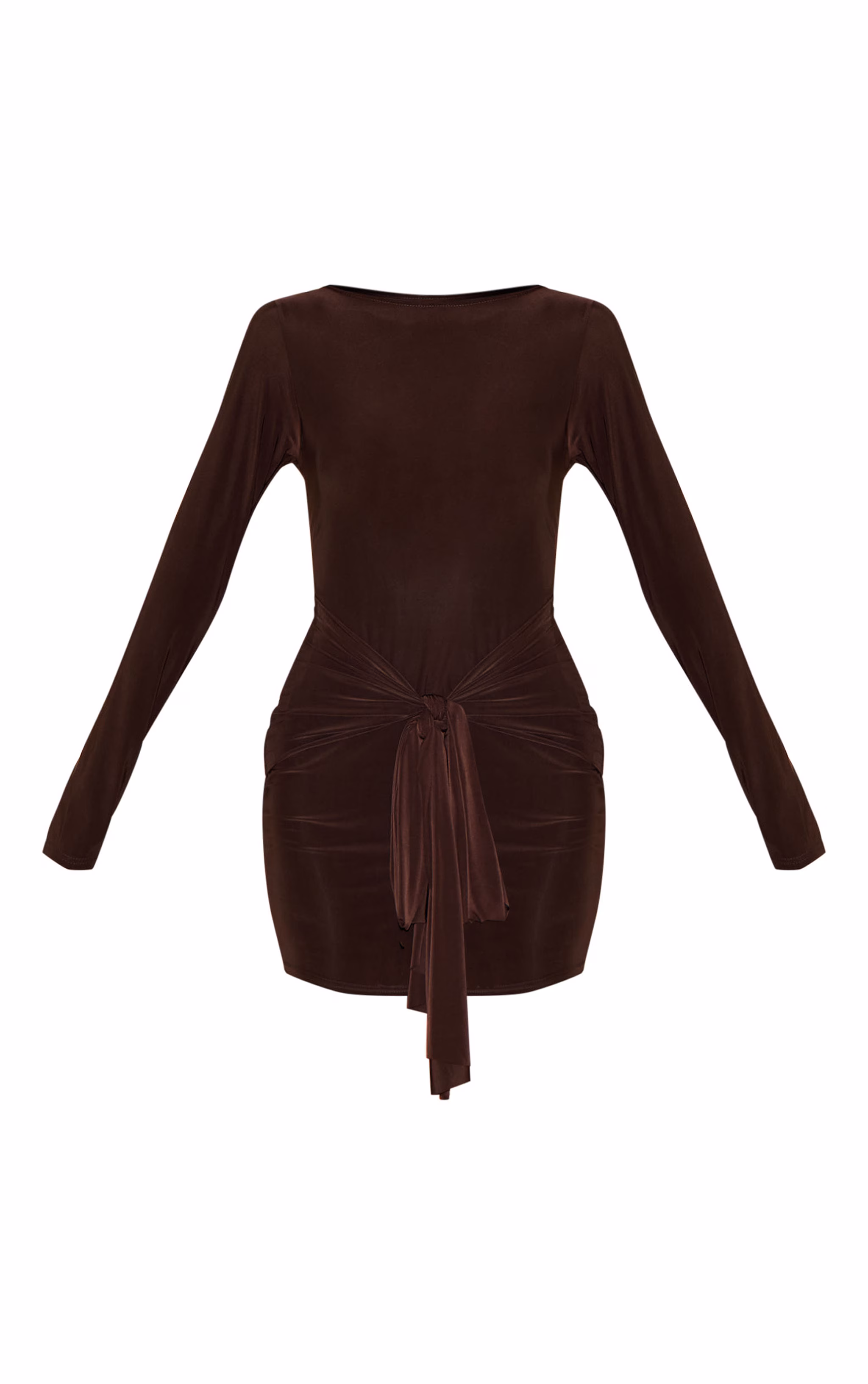 Chocolate Slinky Wrap Detail Mini Dress