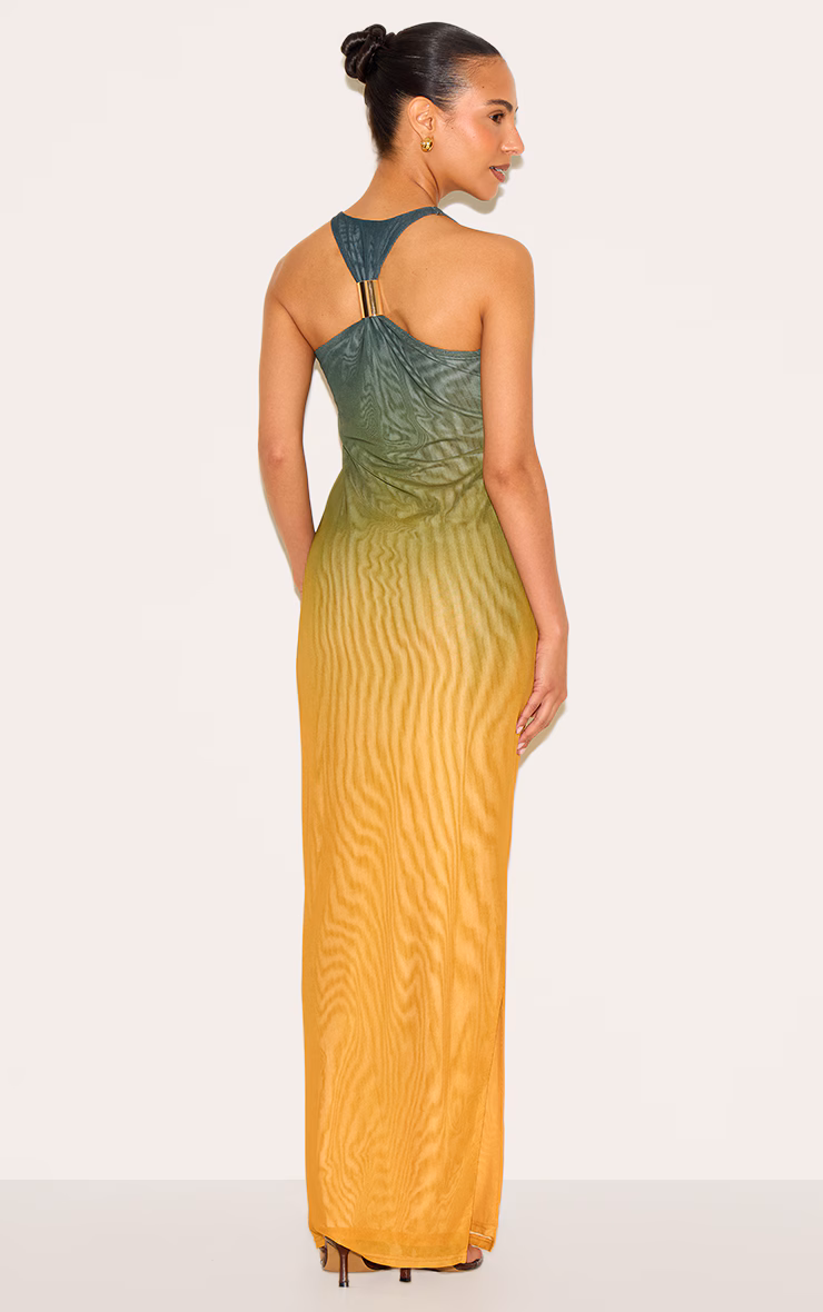Petite Multi Ombre Lined Mesh Trim Detail Maxi Dress