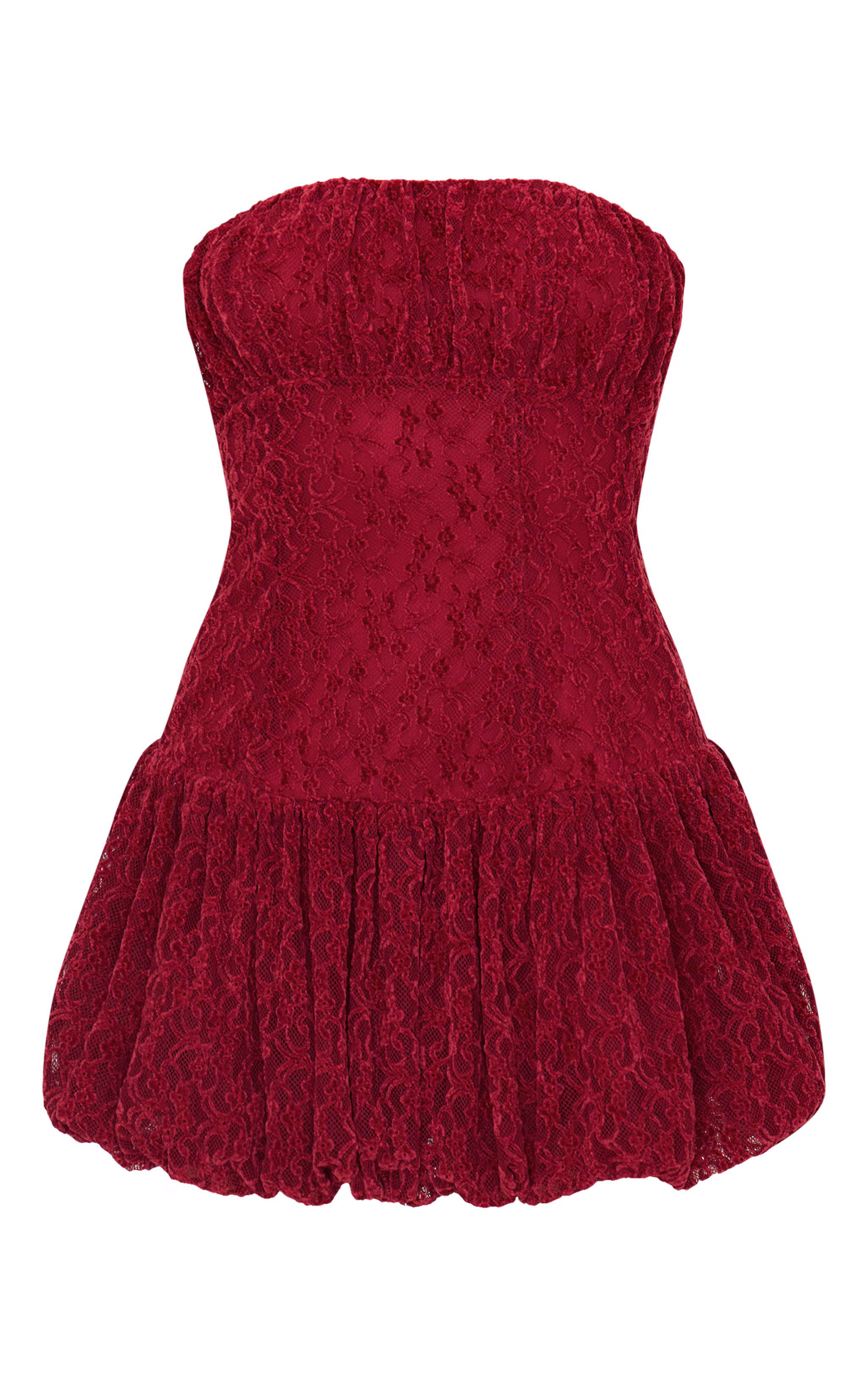 Cherry Red Lace Bandeau Ruched Mini Dress