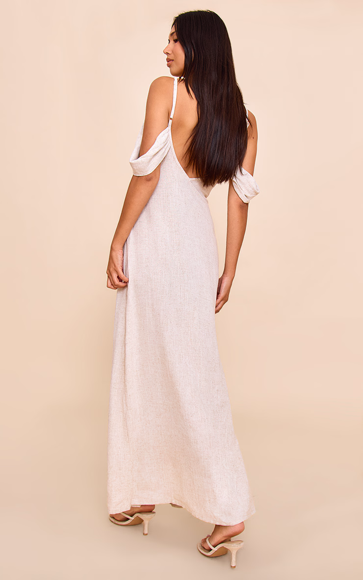 Natural Textured Strappy Drape Detail Maxi Dress