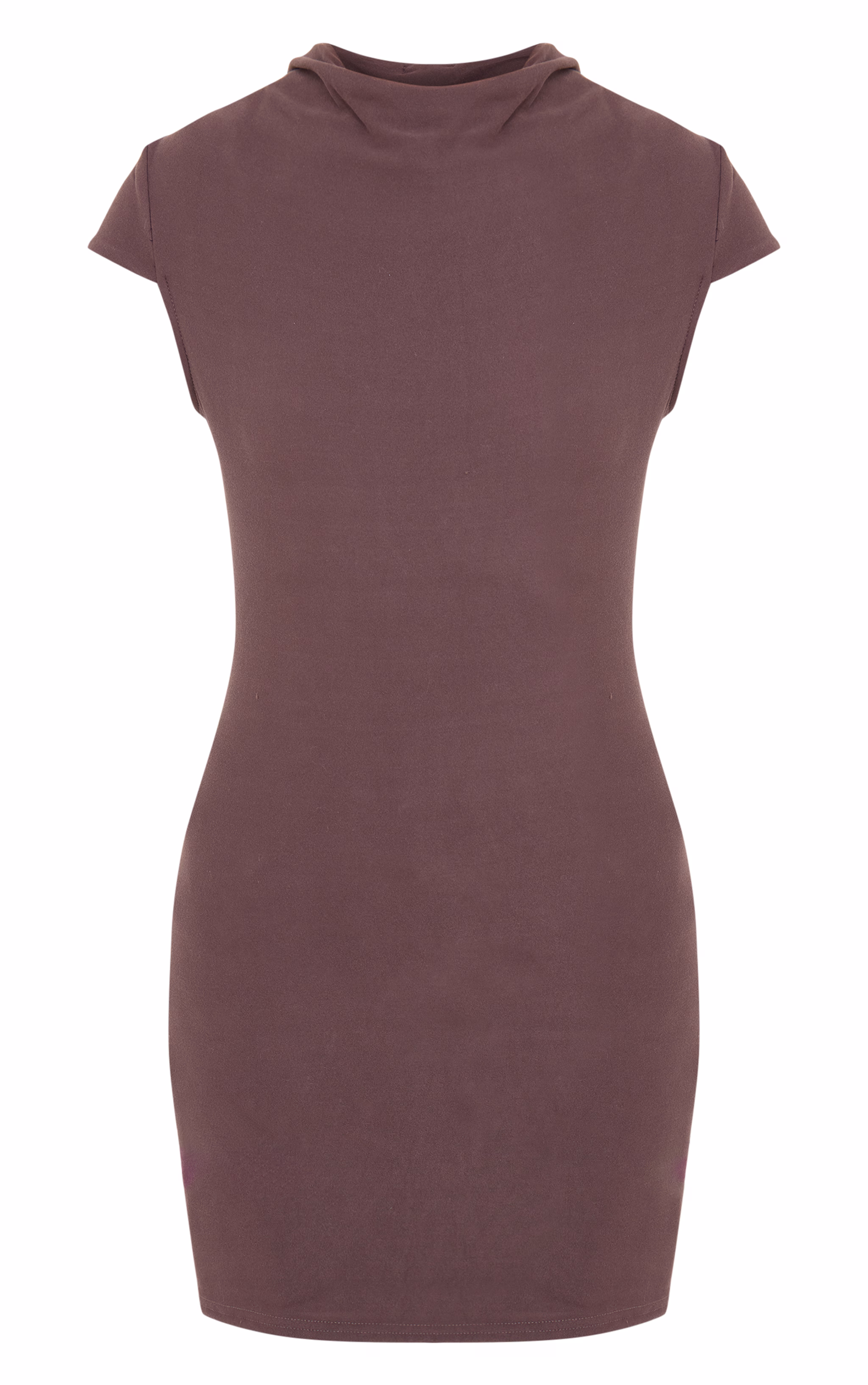 Chocolate Brown Soft Touch High Neck Cowl Bodycon Dress
