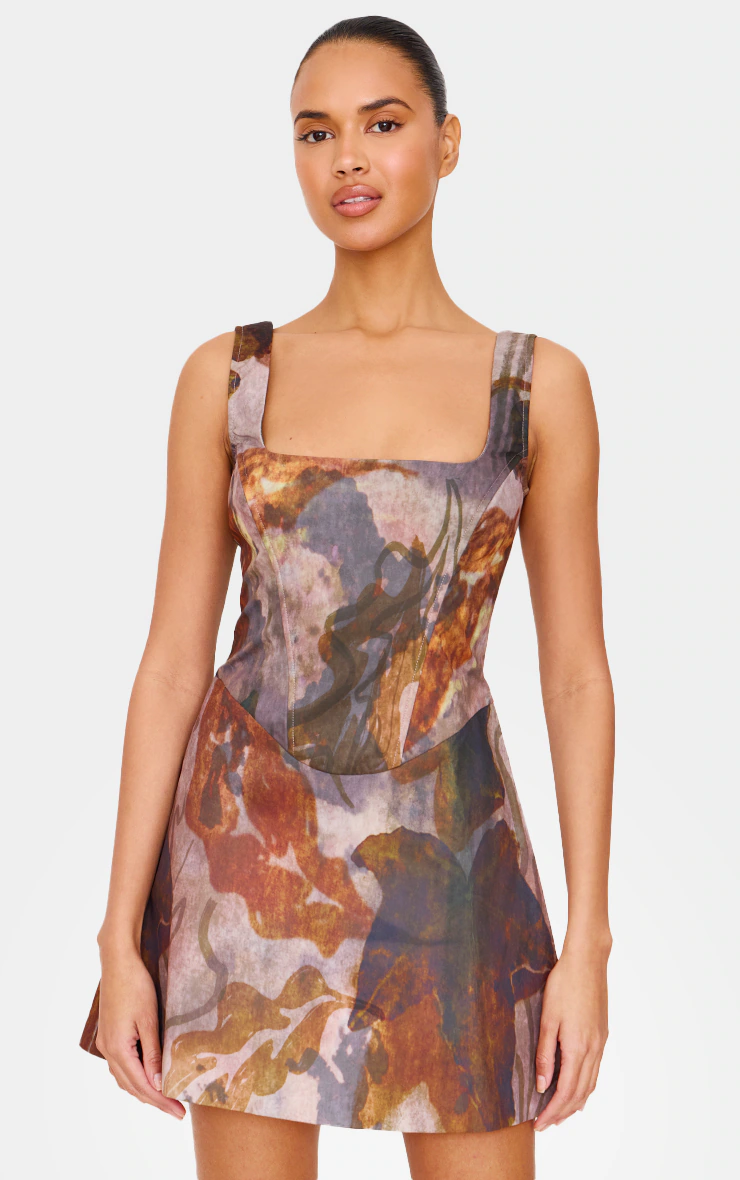 Olive Floral Corset A Line Shift Dress