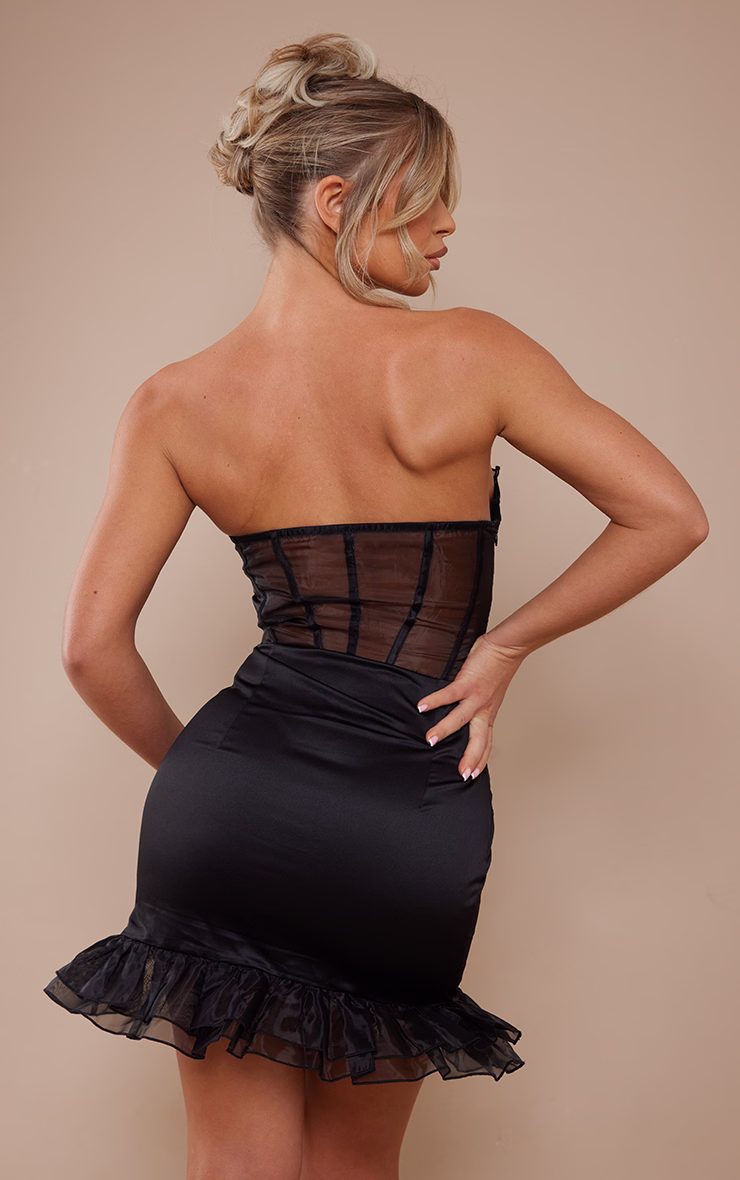 Black Shell Frill Cup Detail Corset Bodycon Dress