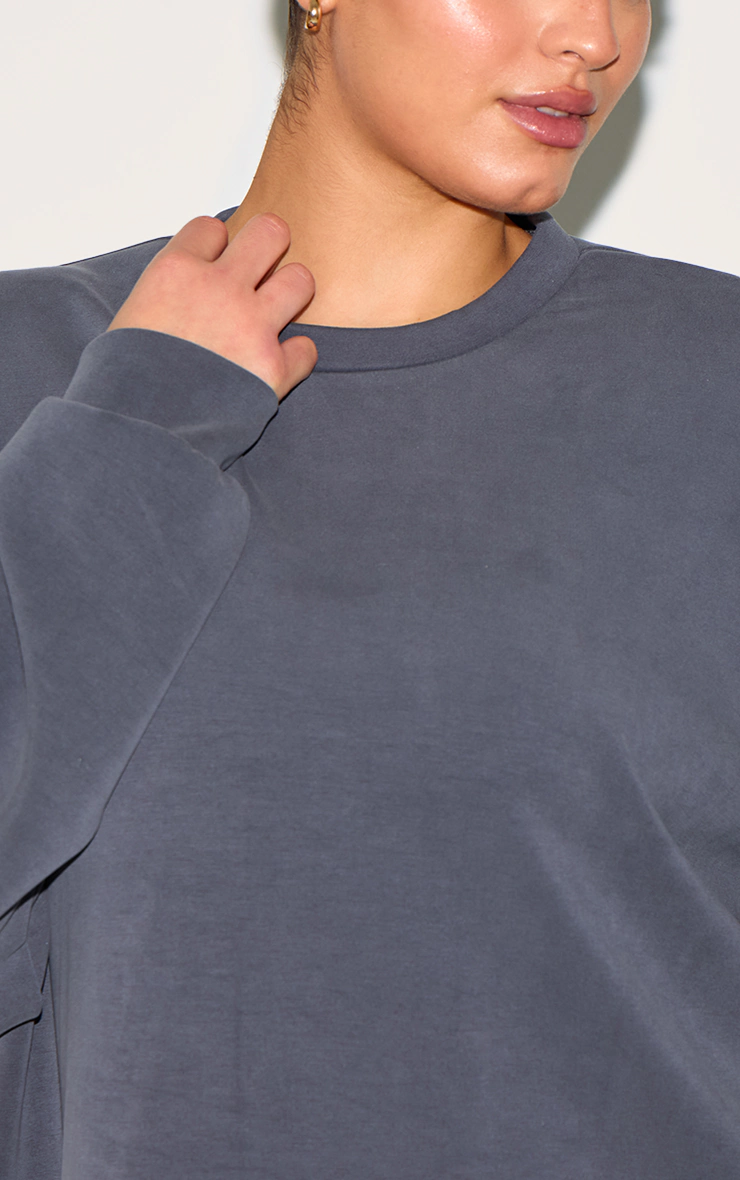Plus Charcoal Grey Modal Long Sleeve Sweatshirt Dress