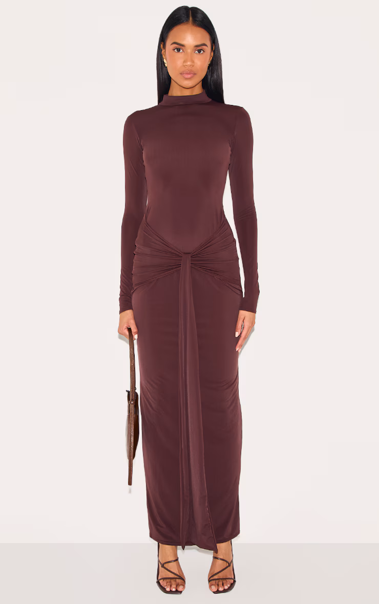 Chocolate Matte Sculpt Wrap Maxi Dress