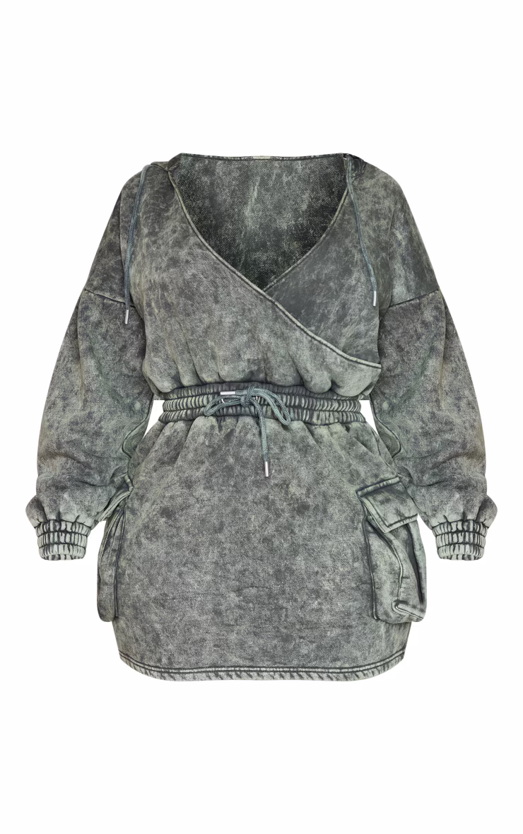 Shape Khaki Washed Oversized Hoodie Sweat Dress