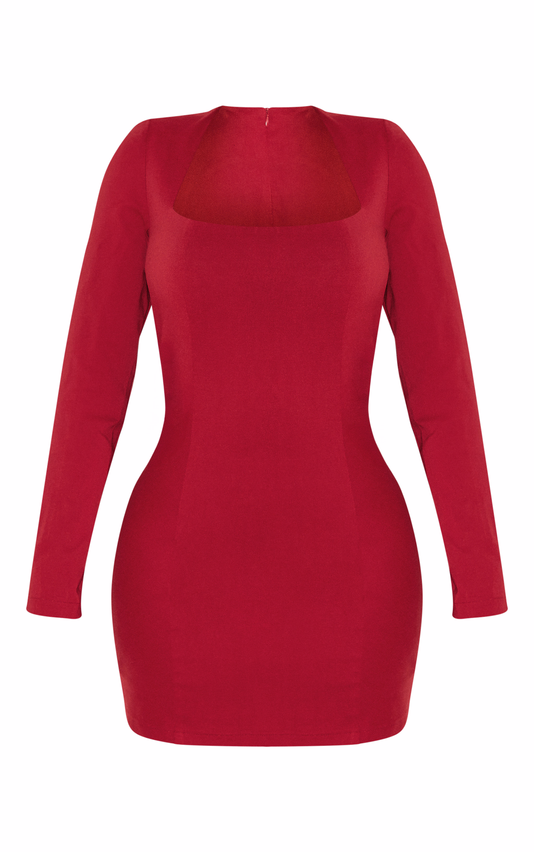 Shape Berry Stretch Woven Square Neck Long Sleeve Ruched Waist Mini Dress