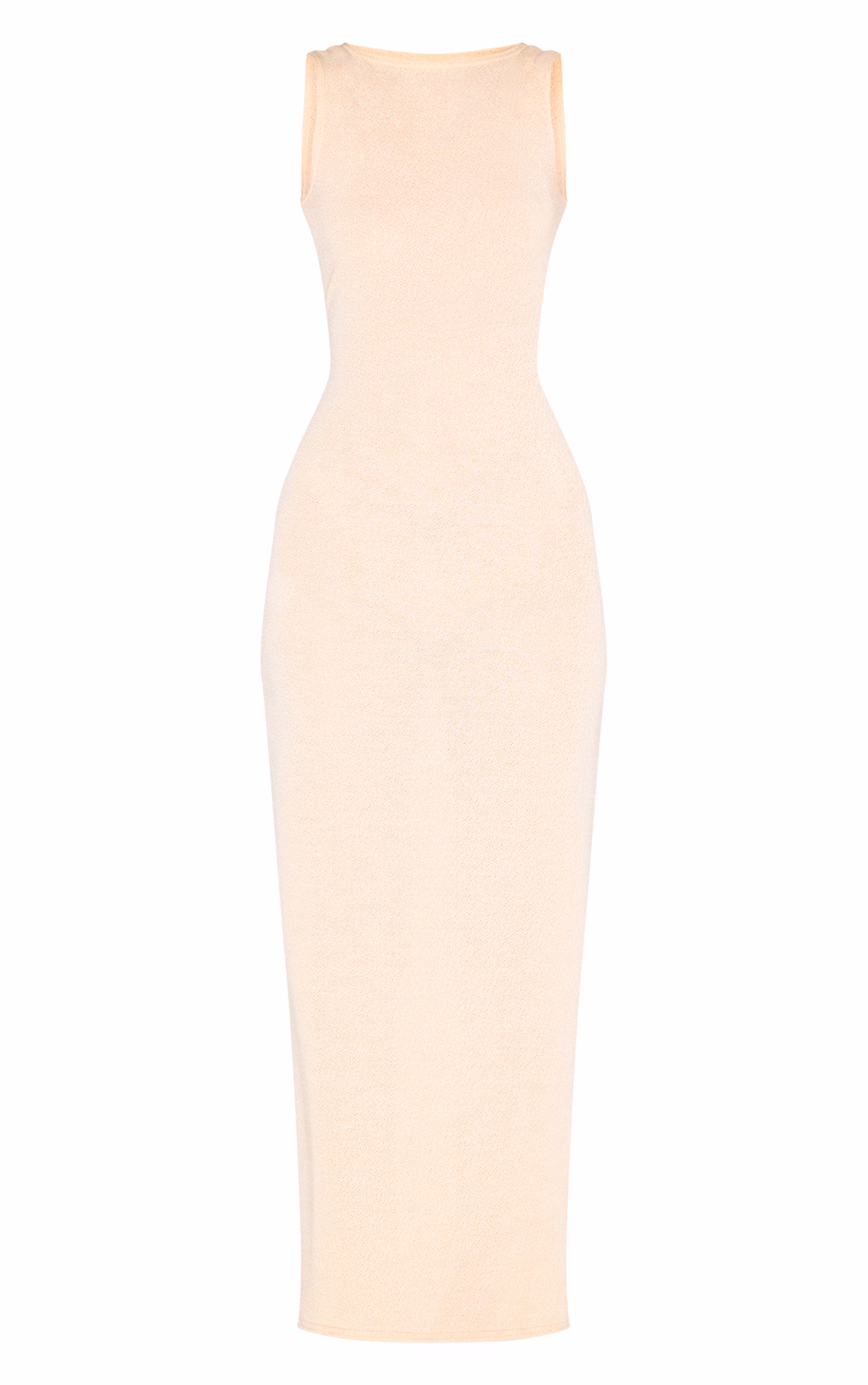 Almond Textured Boat Neck Sleeveless Maxi Dress