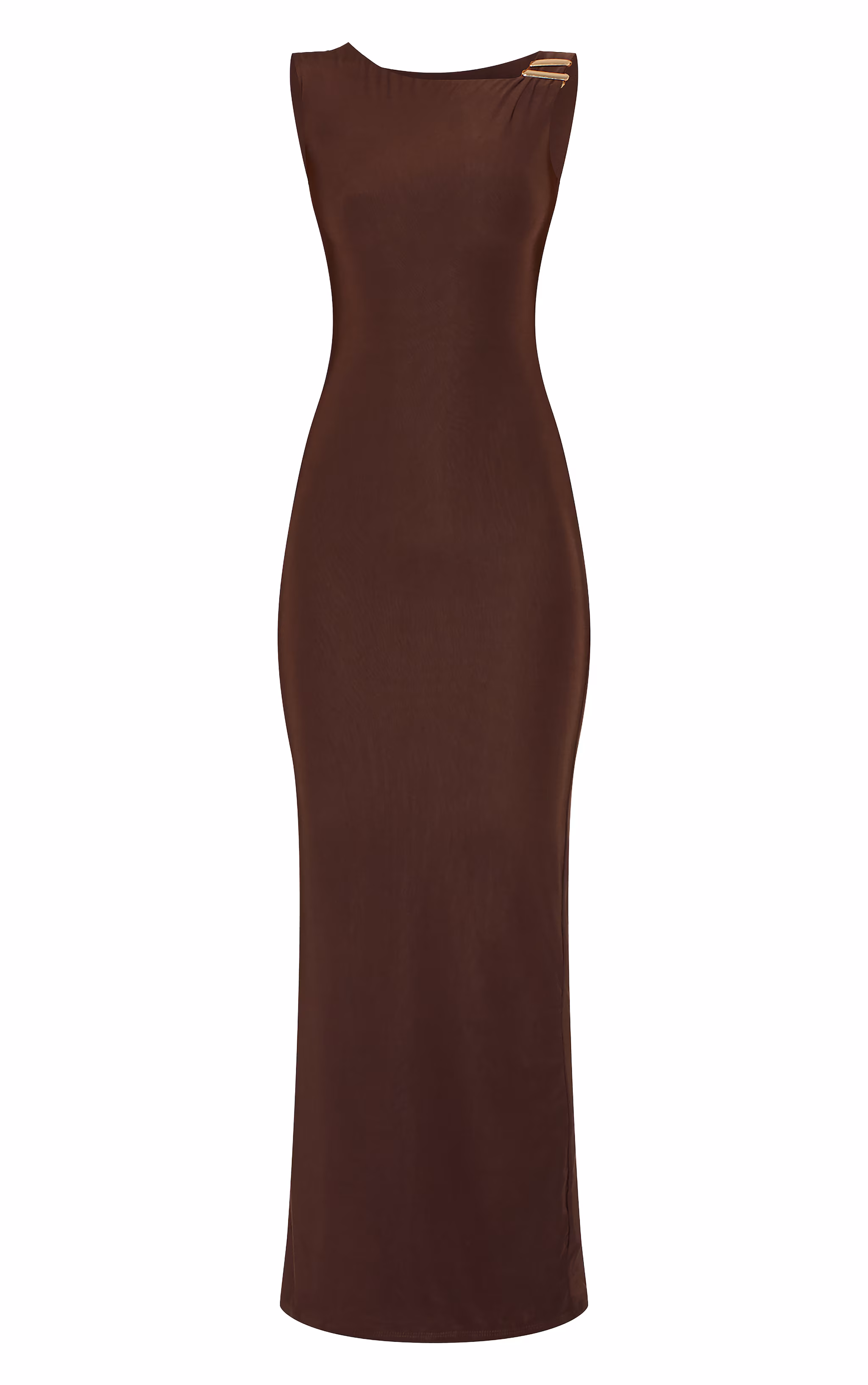 Chocolate Double Slinky Asymmetric Trim Detail Maxi Dress