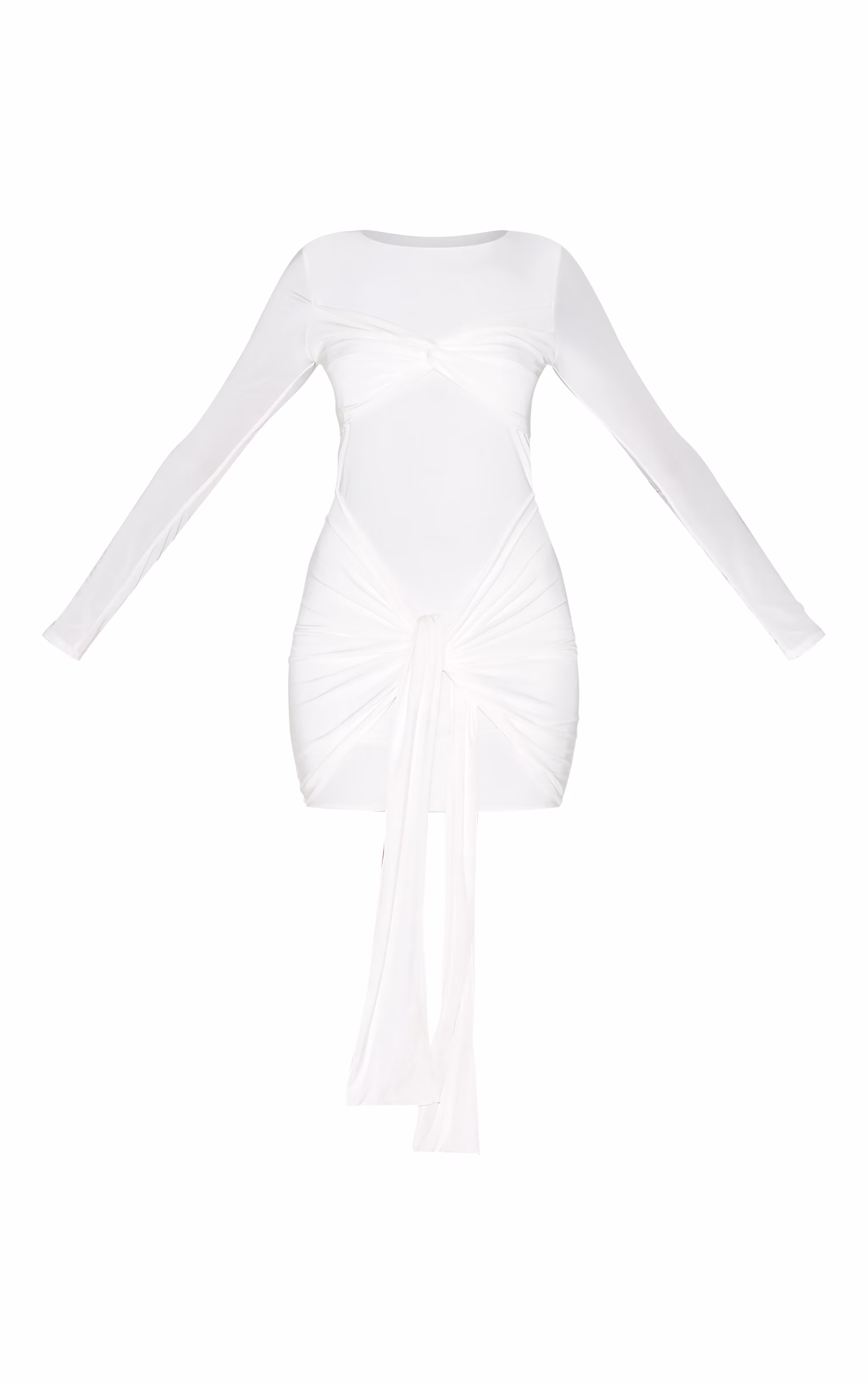 White Slinky Long Sleeve Wrap Twist Detail Mini Dress
