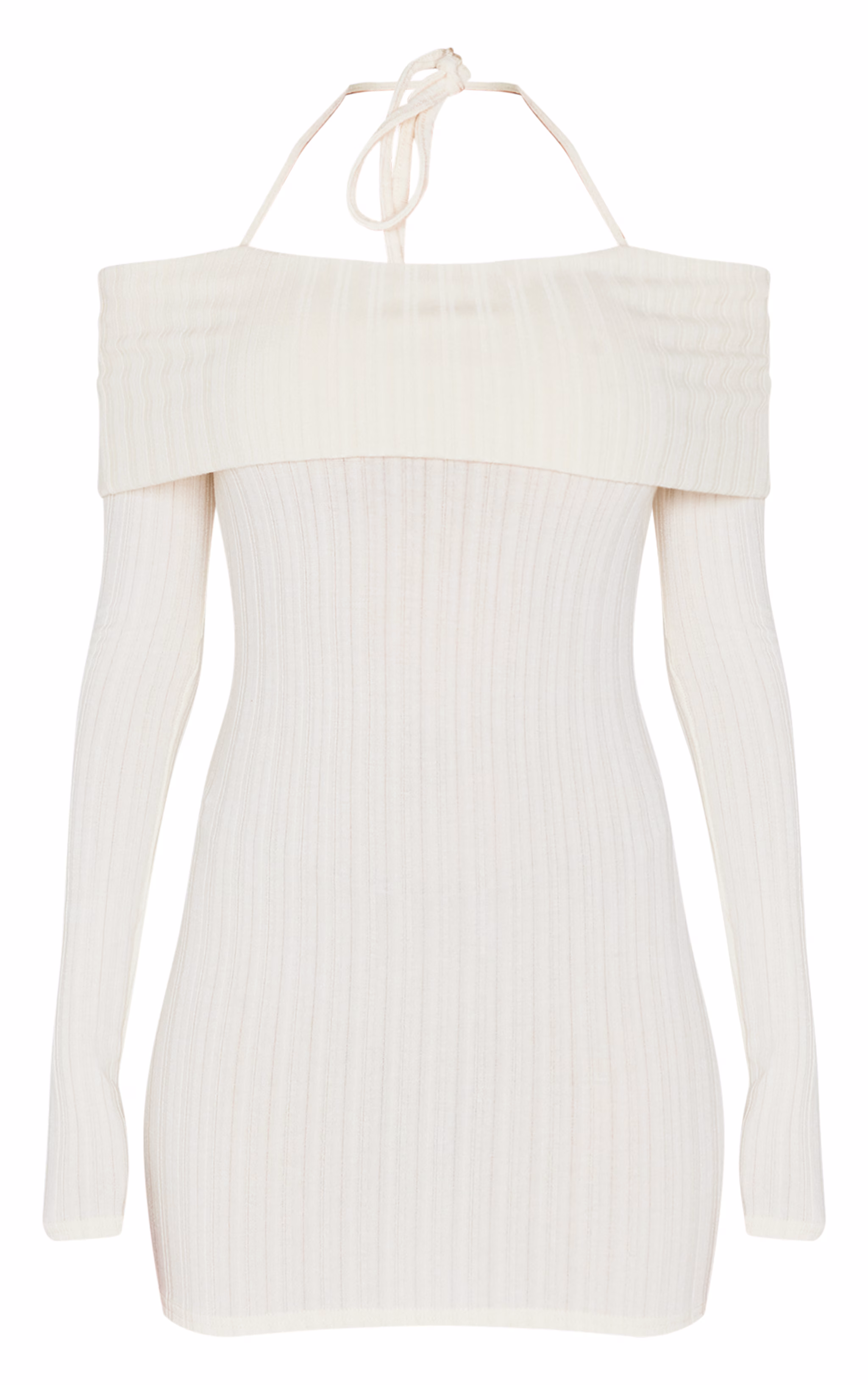 Cream Rib Bardot Fold Over Bodycon Dress