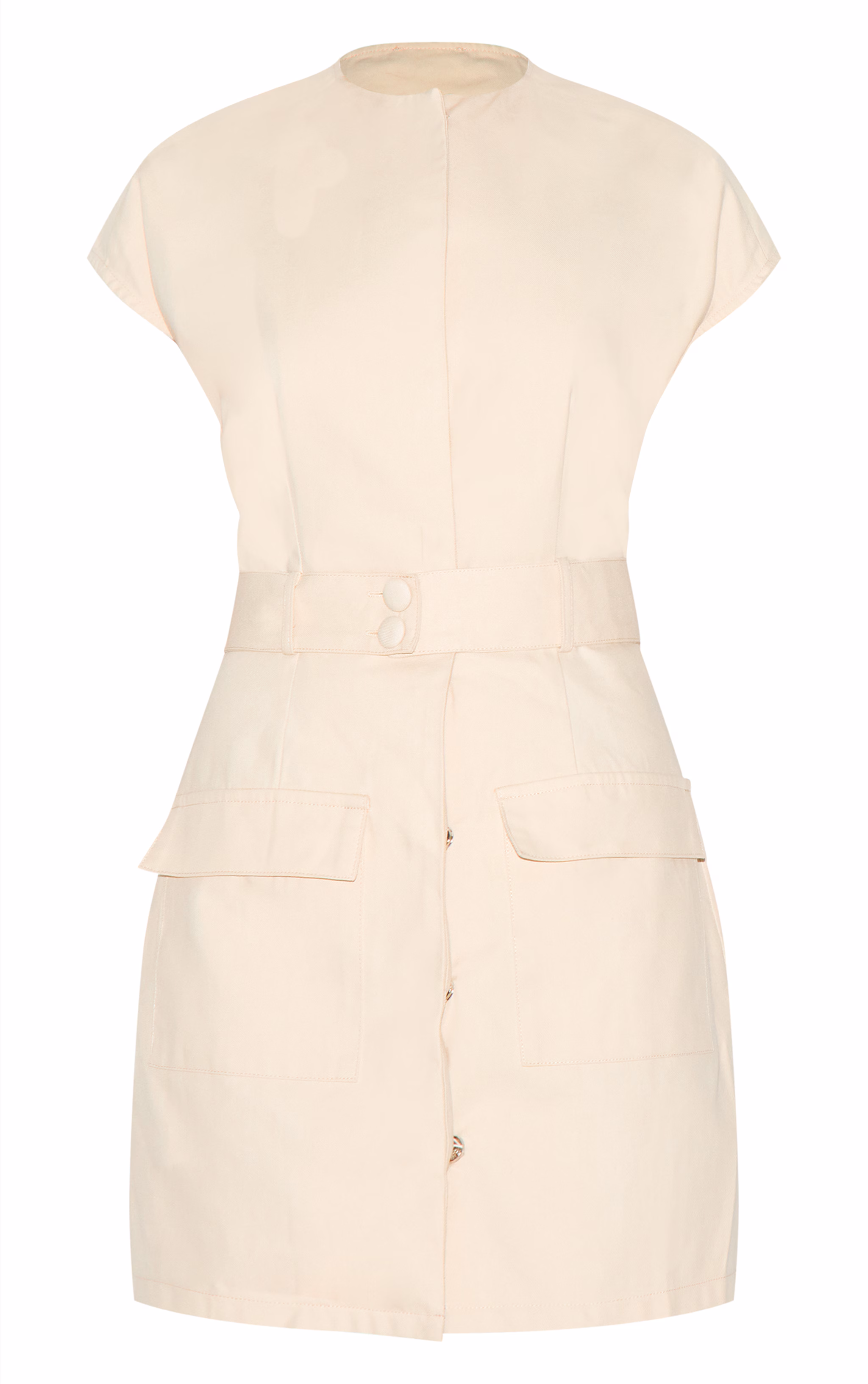 Almond Woven Utility Pocket Detail Mini Dress