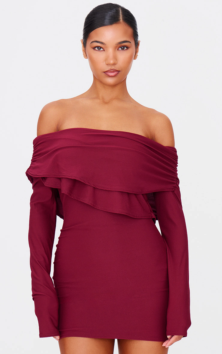 Burgundy Soft Touch Long Sleeve Mini Dress