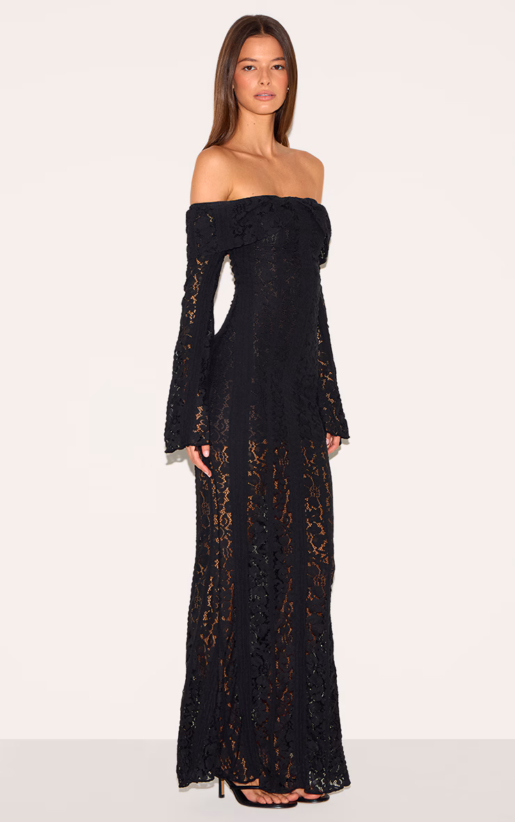 Black Lace Fold Over Bandeau Maxi Dress