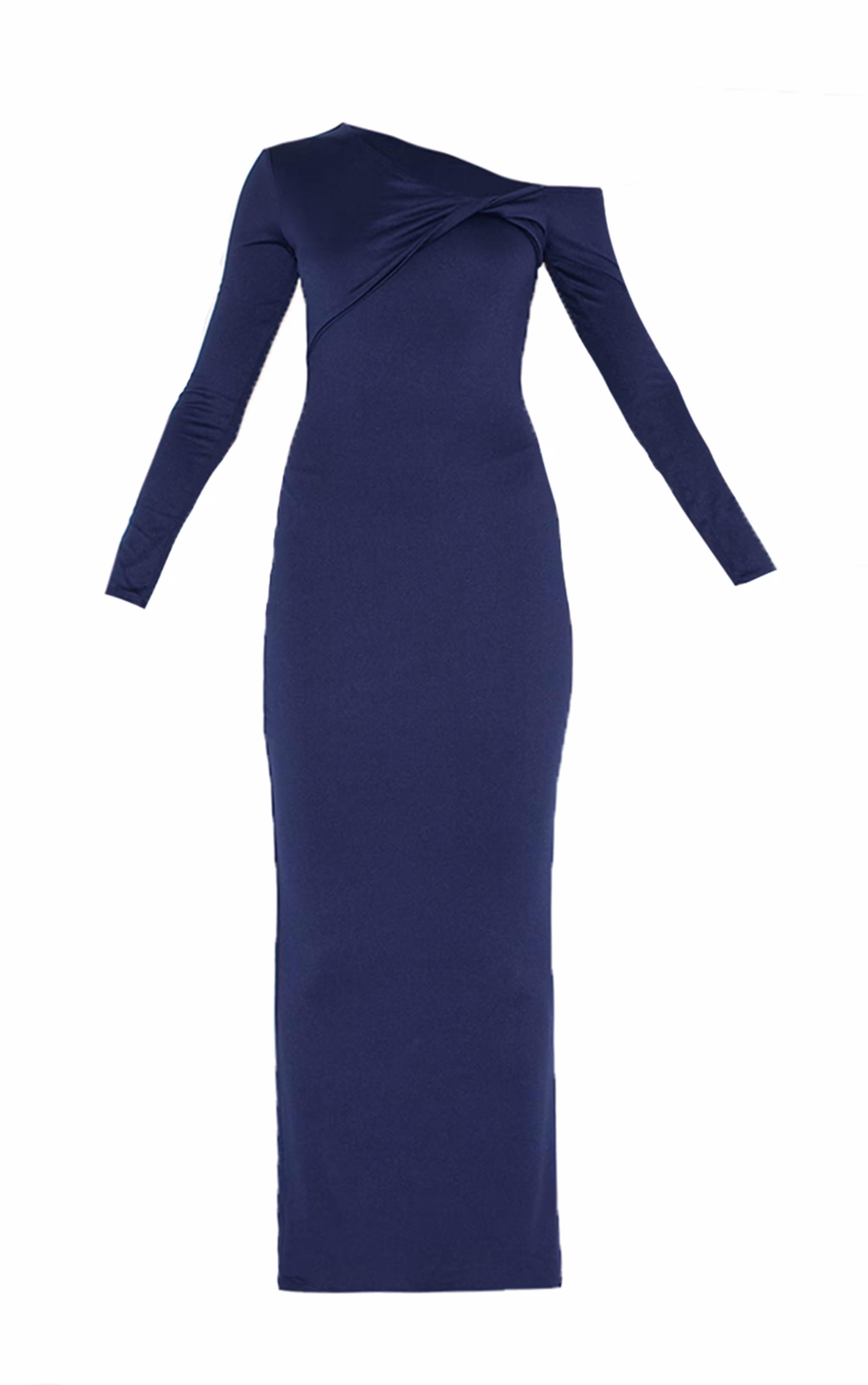 Navy Double Contour Twist Detail Long Sleeve Maxi Dress