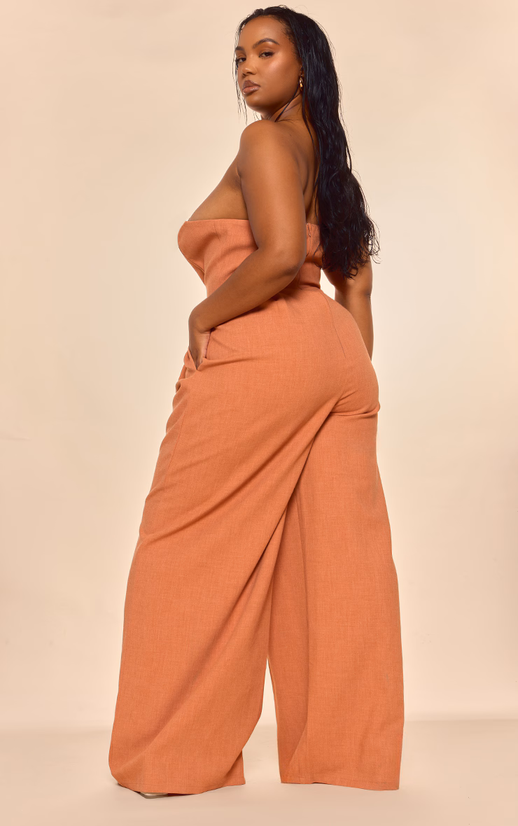 PLT Label Plus Rust Plunge Wide Leg Jumpsuit