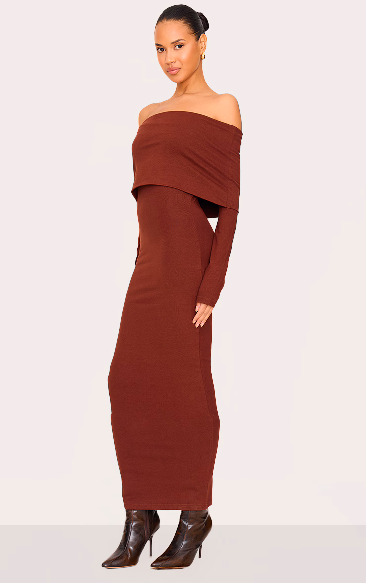 Chocolate Cotton Super Oversized Bardot Maxi Dress