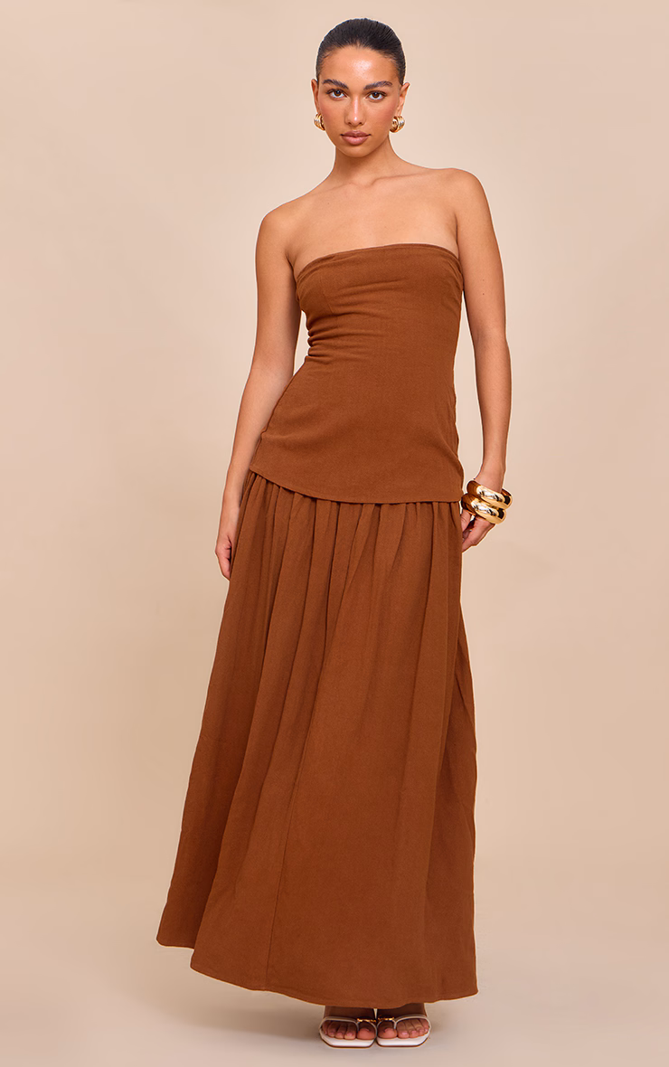 Chestnut Bandeau Long Line Maxi Dress