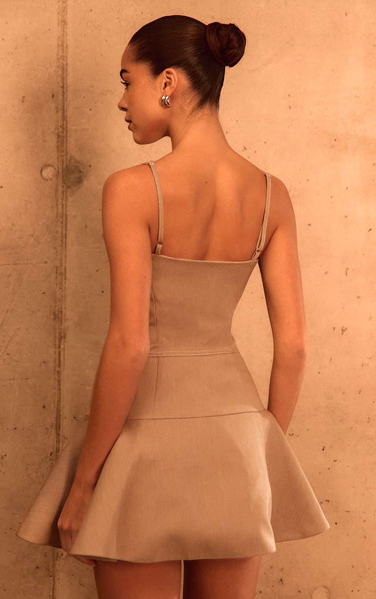 PLT Label Stone Denim Look Tailored Bust Detail Pleated Hem Bodycon Dress