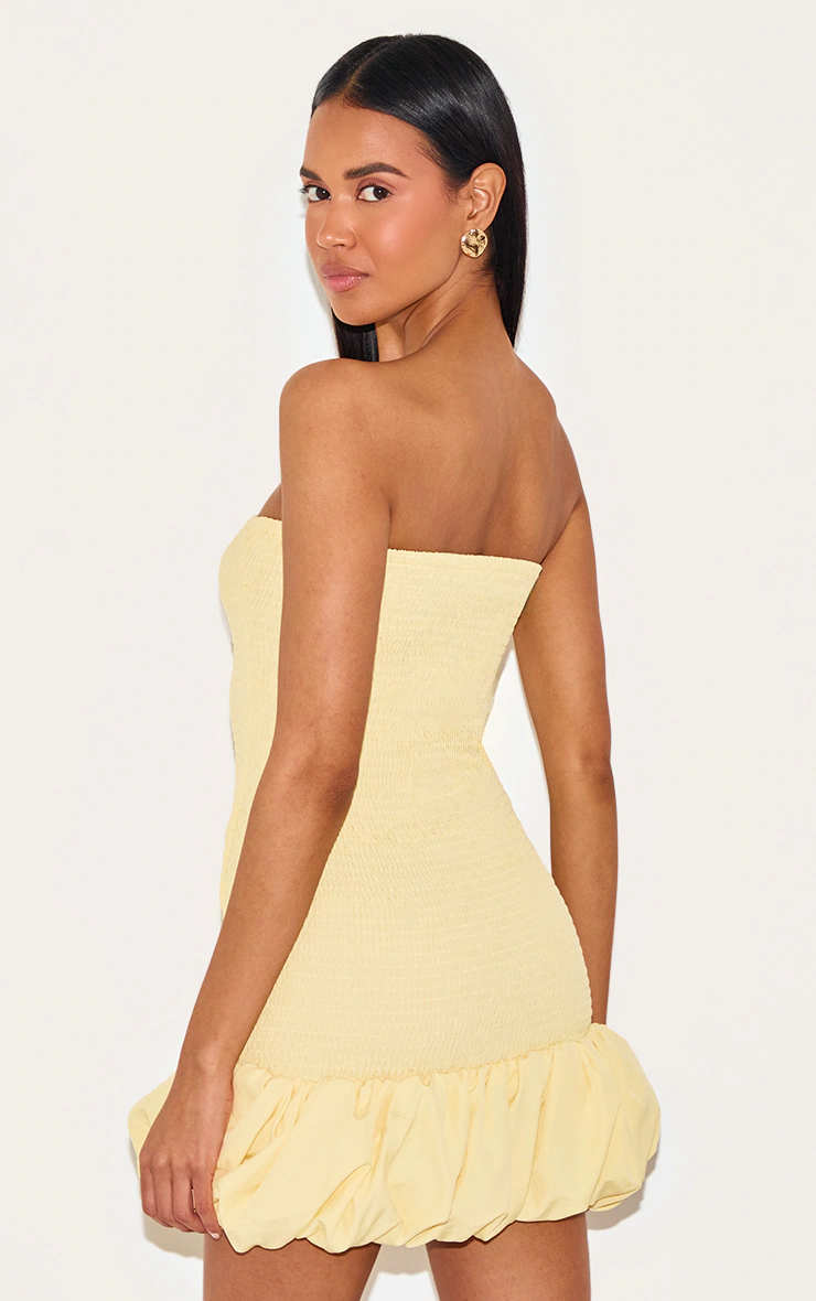 Lemon Shirred Bandeau Bodycon Dress