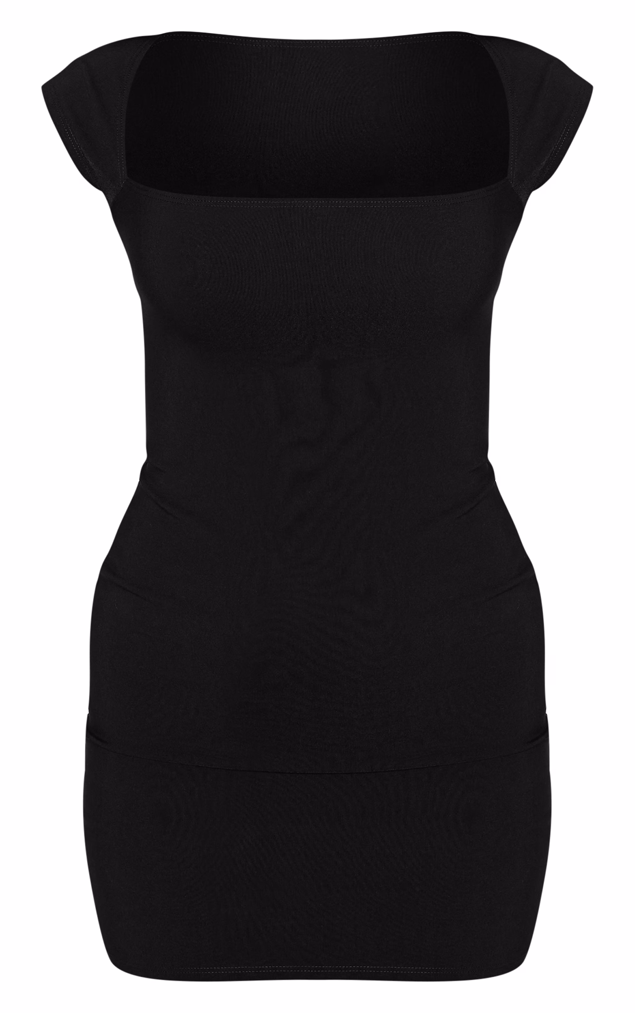 Black Stretch Woven Square Neck Short Sleeve Dress