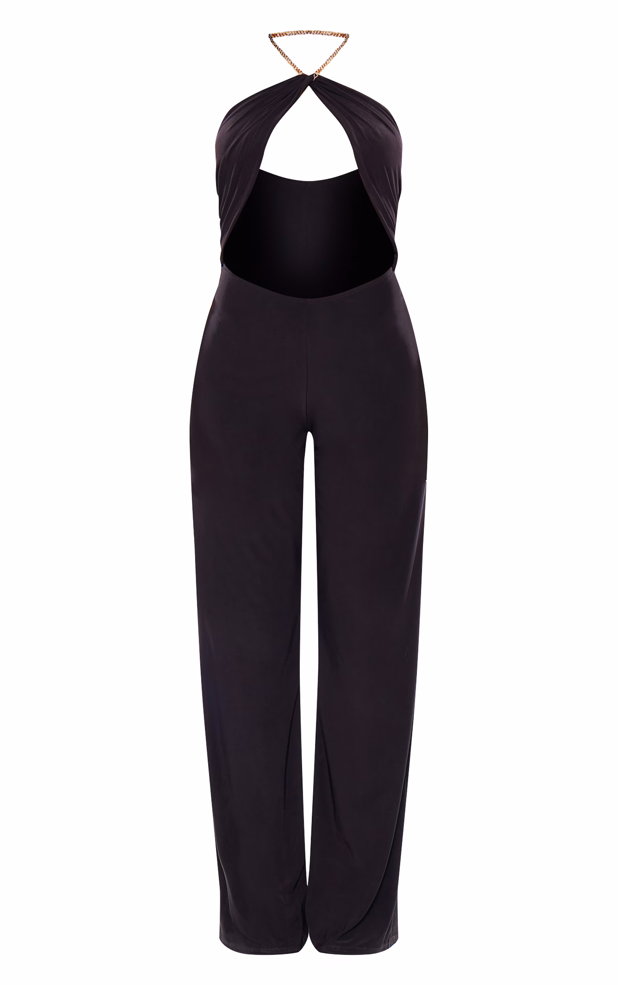Black Slinky Cut Out Chain Detail Jumpsuit