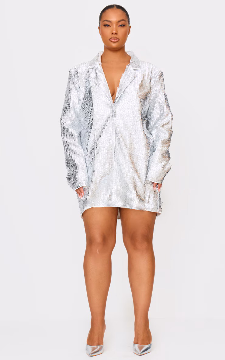 Plus Silver Diamante Blazer Dress