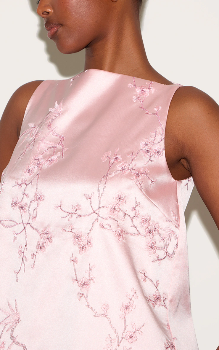 Pastel Pink Floral Embroidered A-line Mini Shift Dress