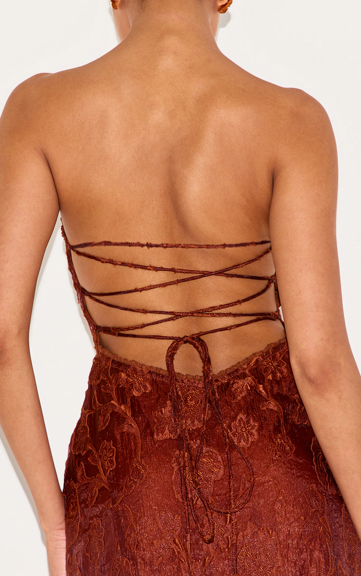 Chestnut Textured Lace Up Back Maxi Dress